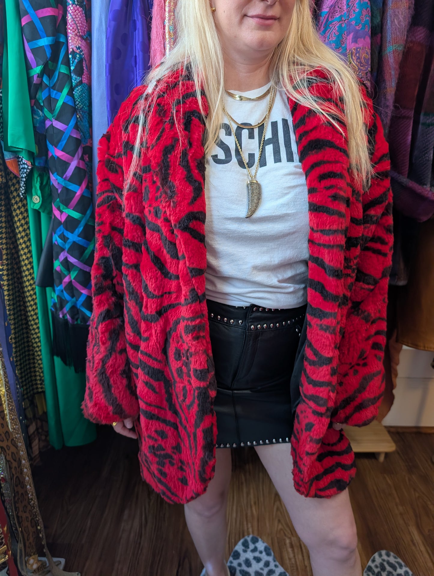 90s Zebra Printed Rabbit Fur Coat