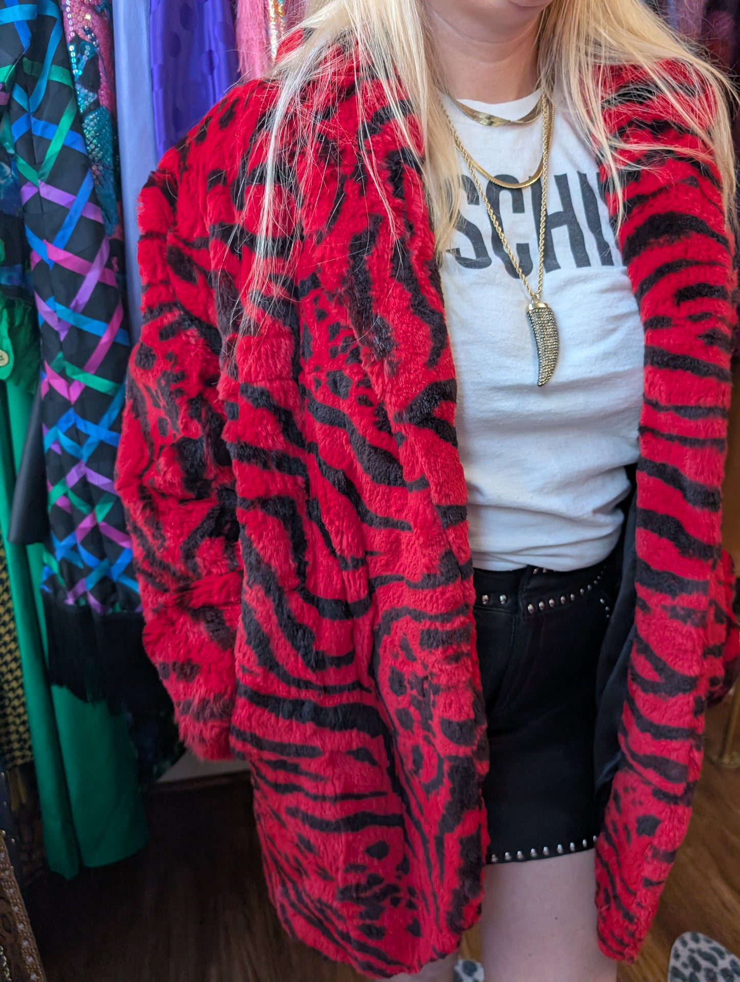 90s Zebra Printed Rabbit Fur Coat