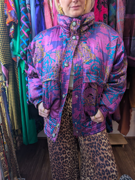 90s Bill Blass Paisley Puffer Jacket