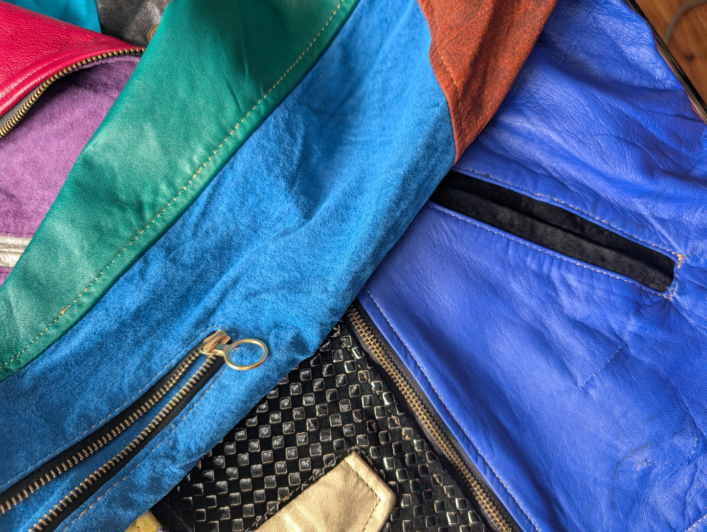 80s Color-block Leather & Suede Moto Jacket