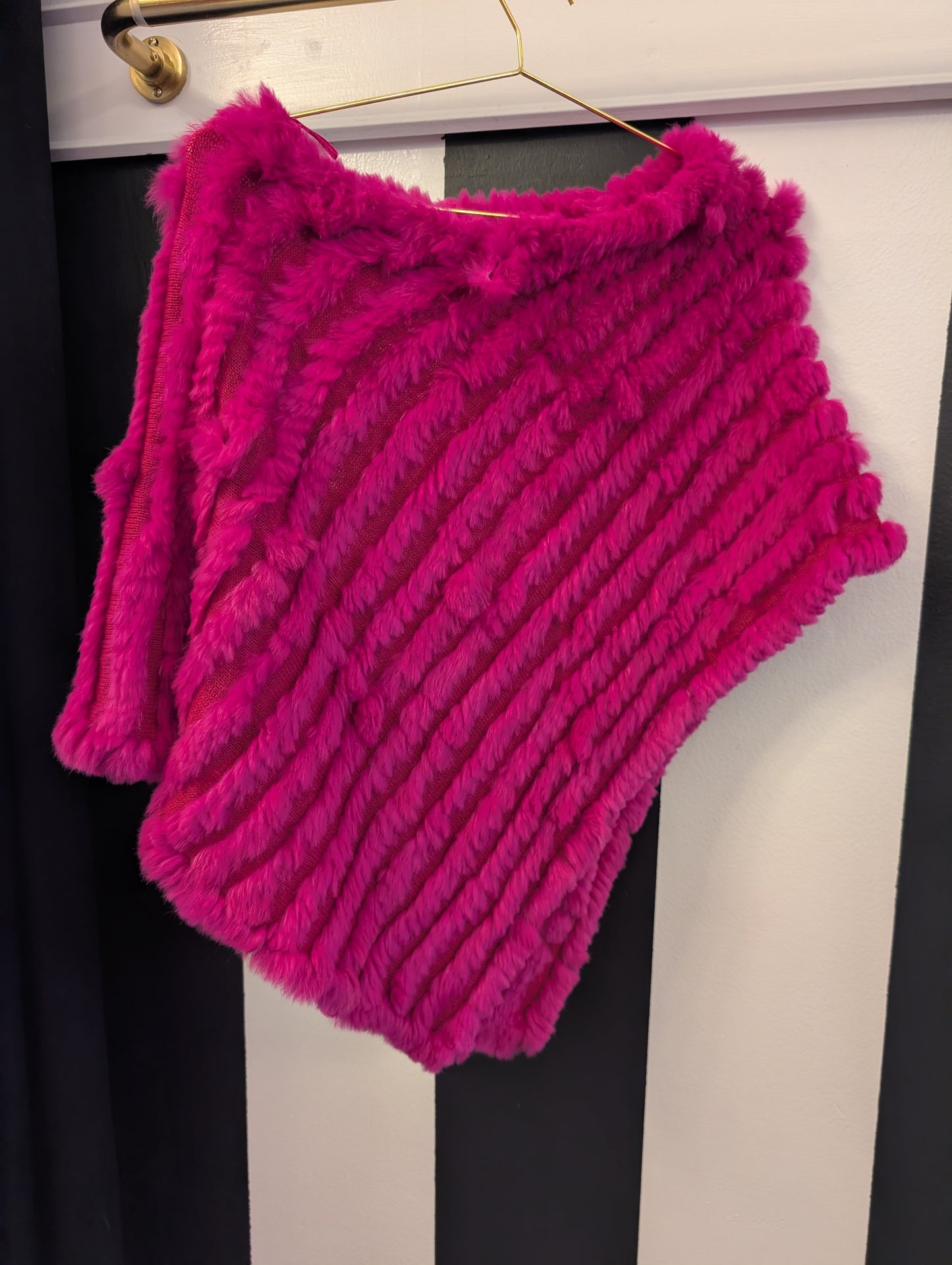 Hot Pink Rabbit Fur Poncho