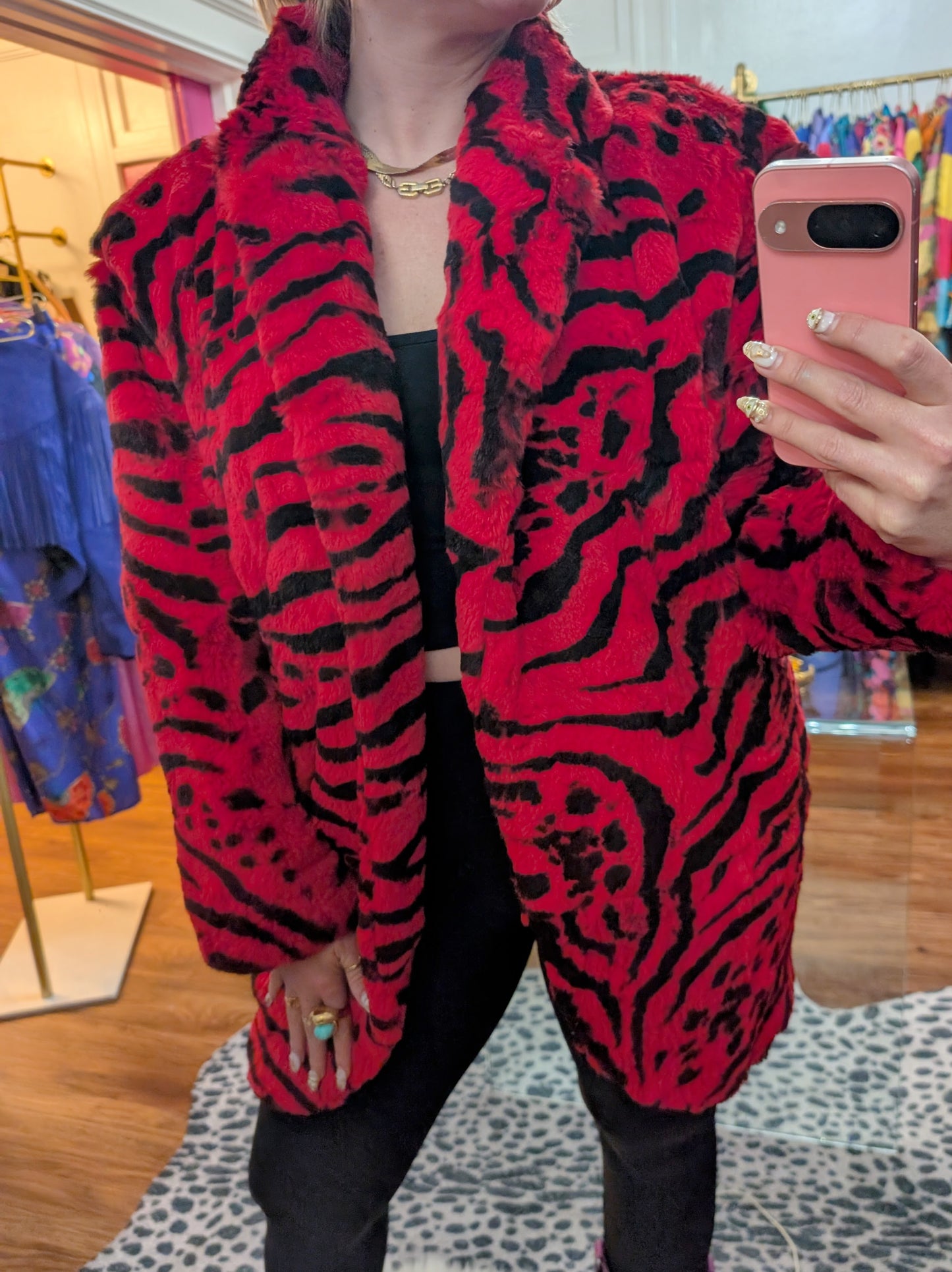 90s Zebra Printed Rabbit Fur Coat