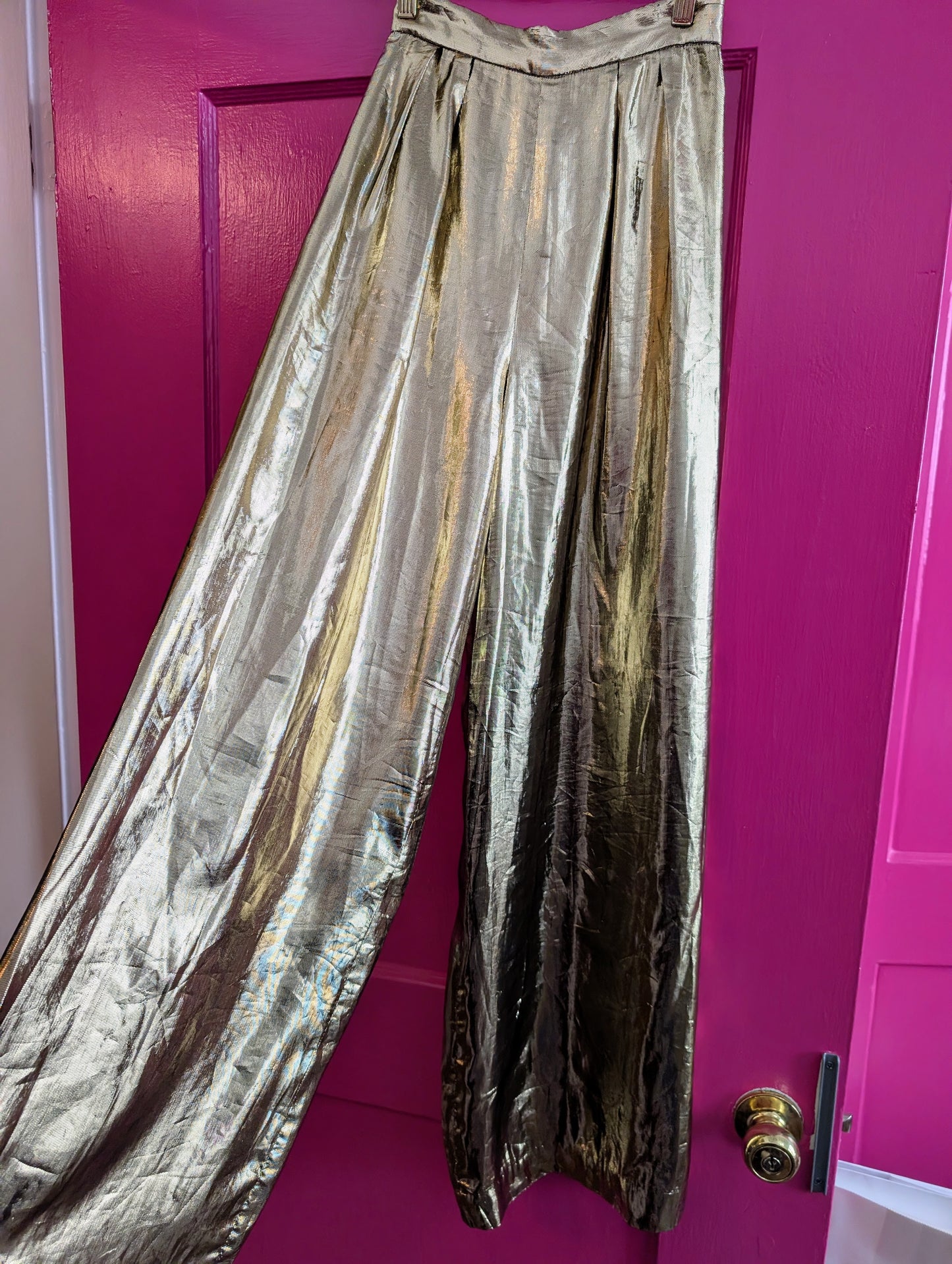 80s Gold Lamé Wide Leg Trouser