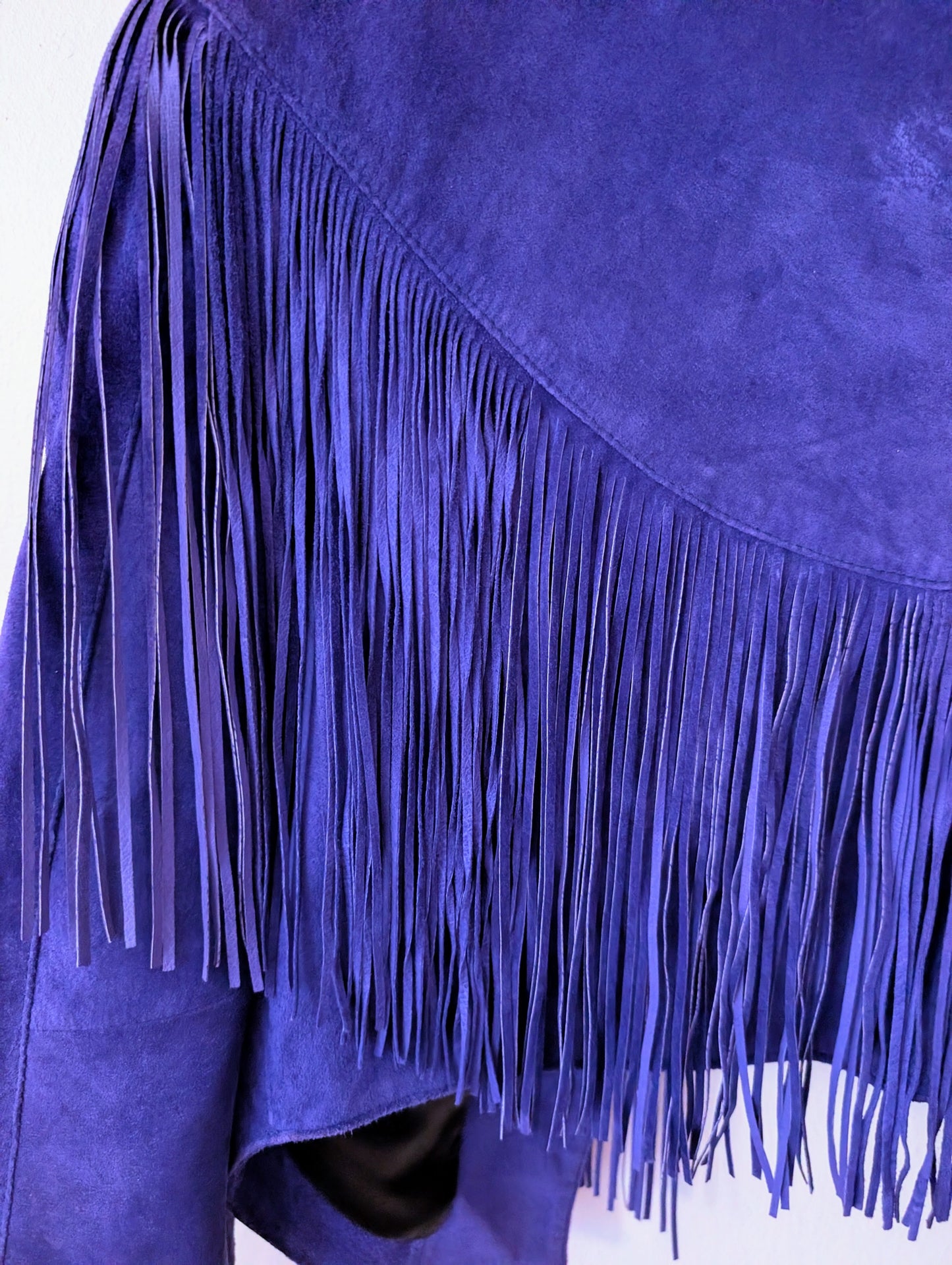 90s Blue Suede Fringe Cropped Jacket