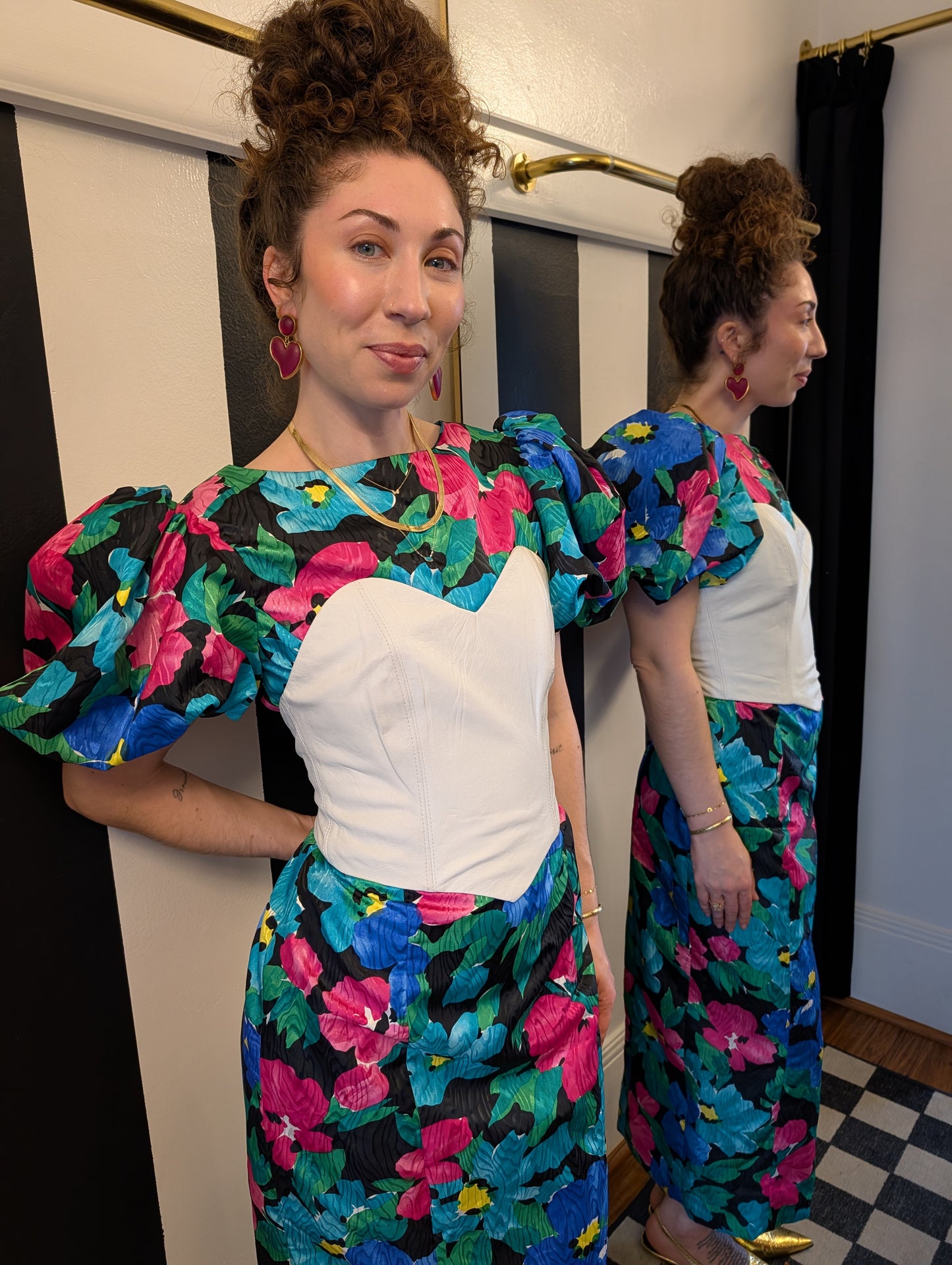 90s Puff Shoulder Floral Dress