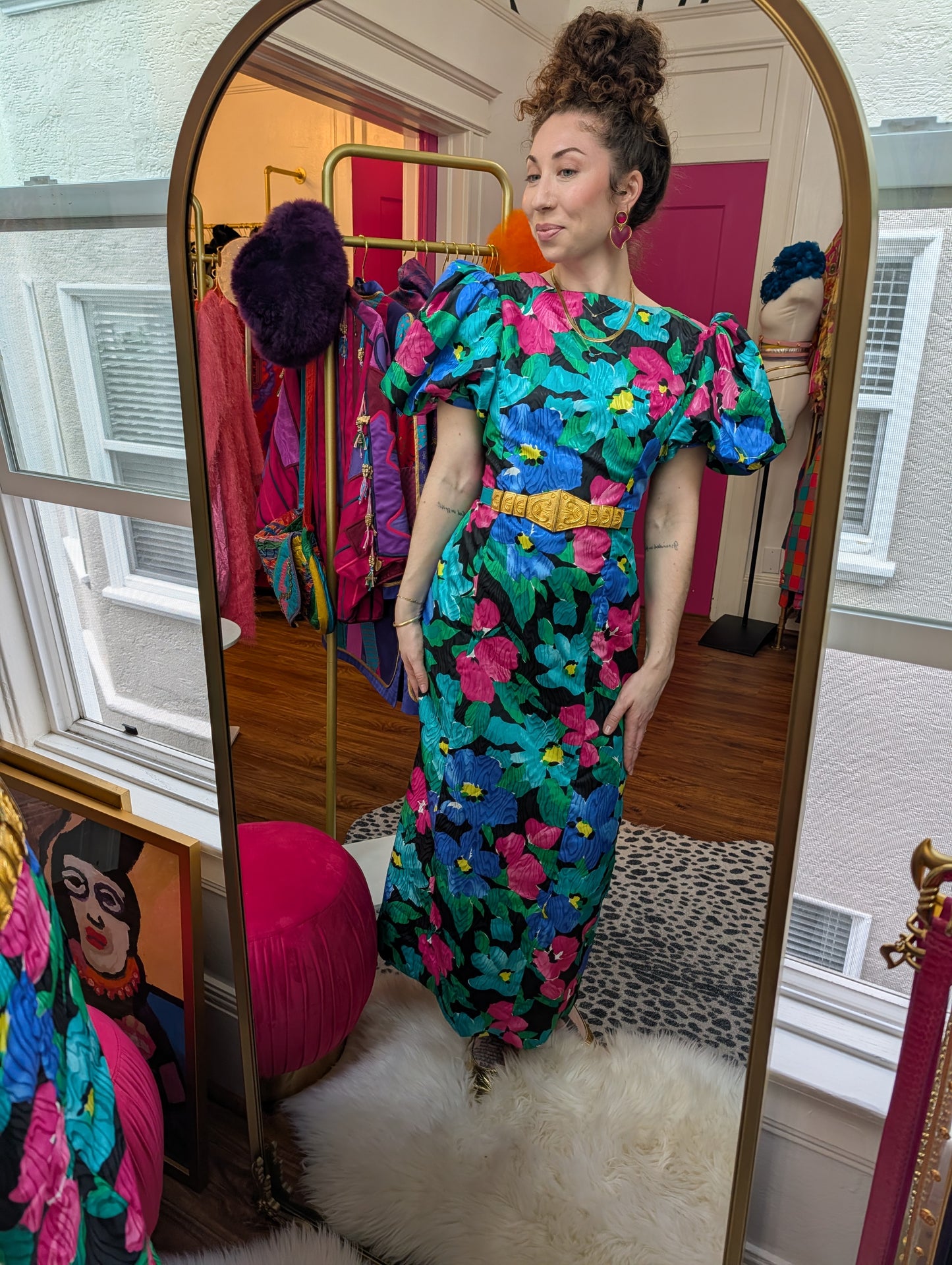 90s Puff Shoulder Floral Dress