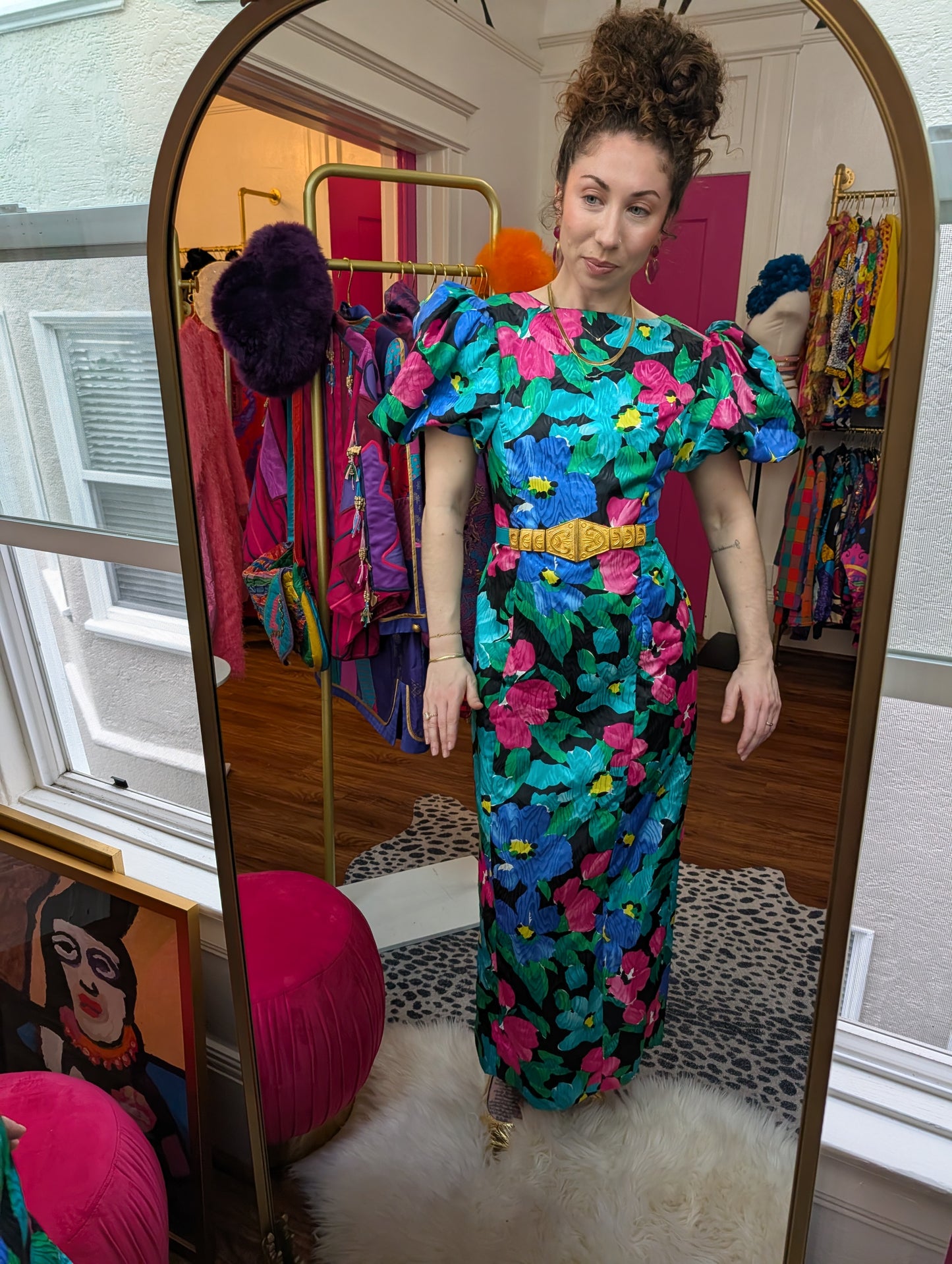 90s Puff Shoulder Floral Dress