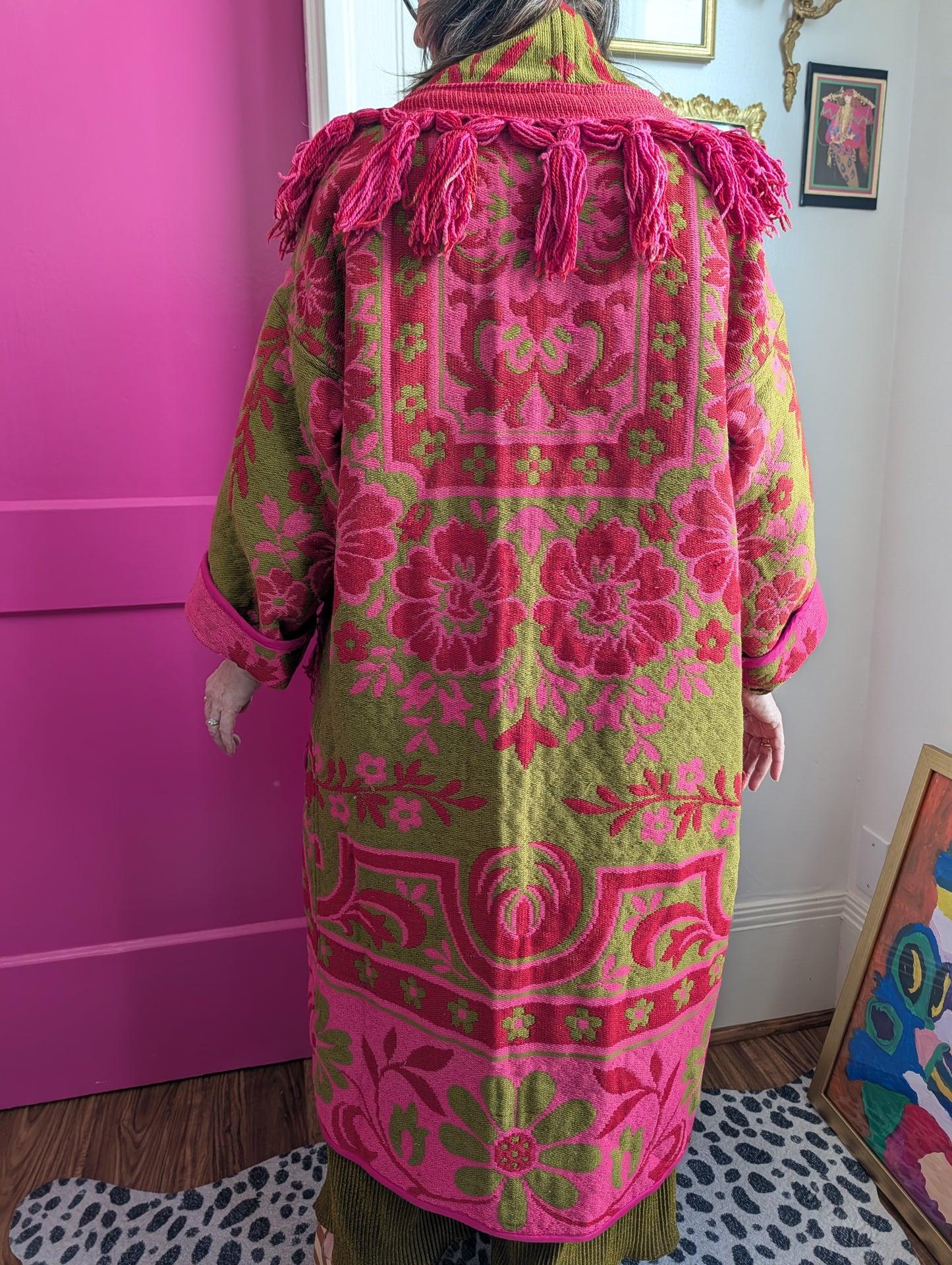 The Loretta Fringe Jacket | Green & Bright Pink