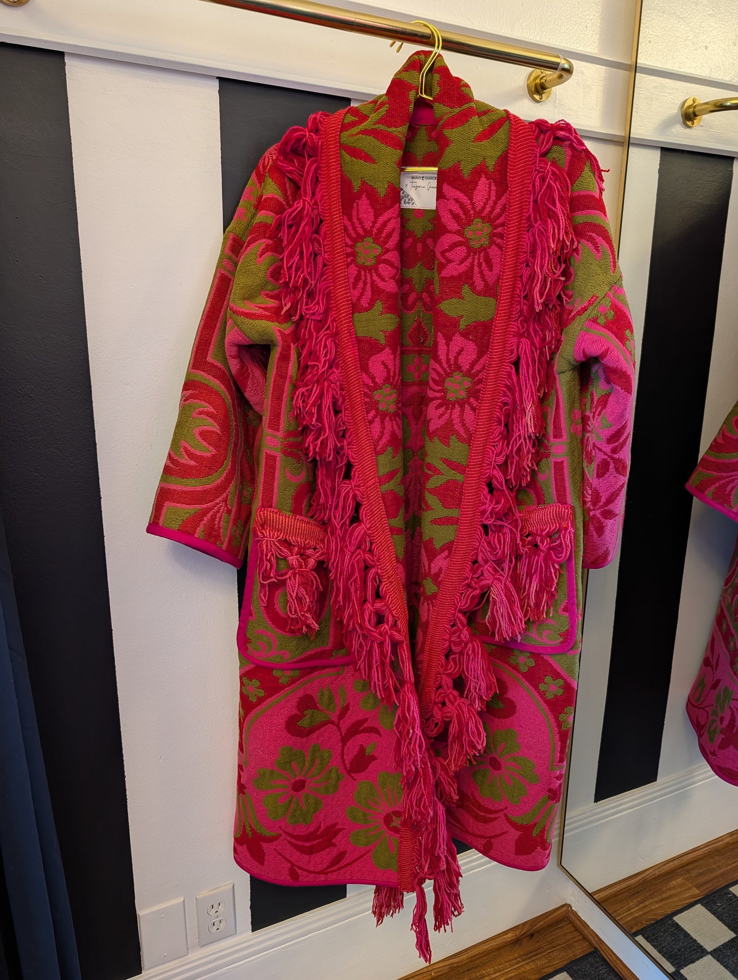 The Loretta Fringe Jacket | Green & Bright Pink