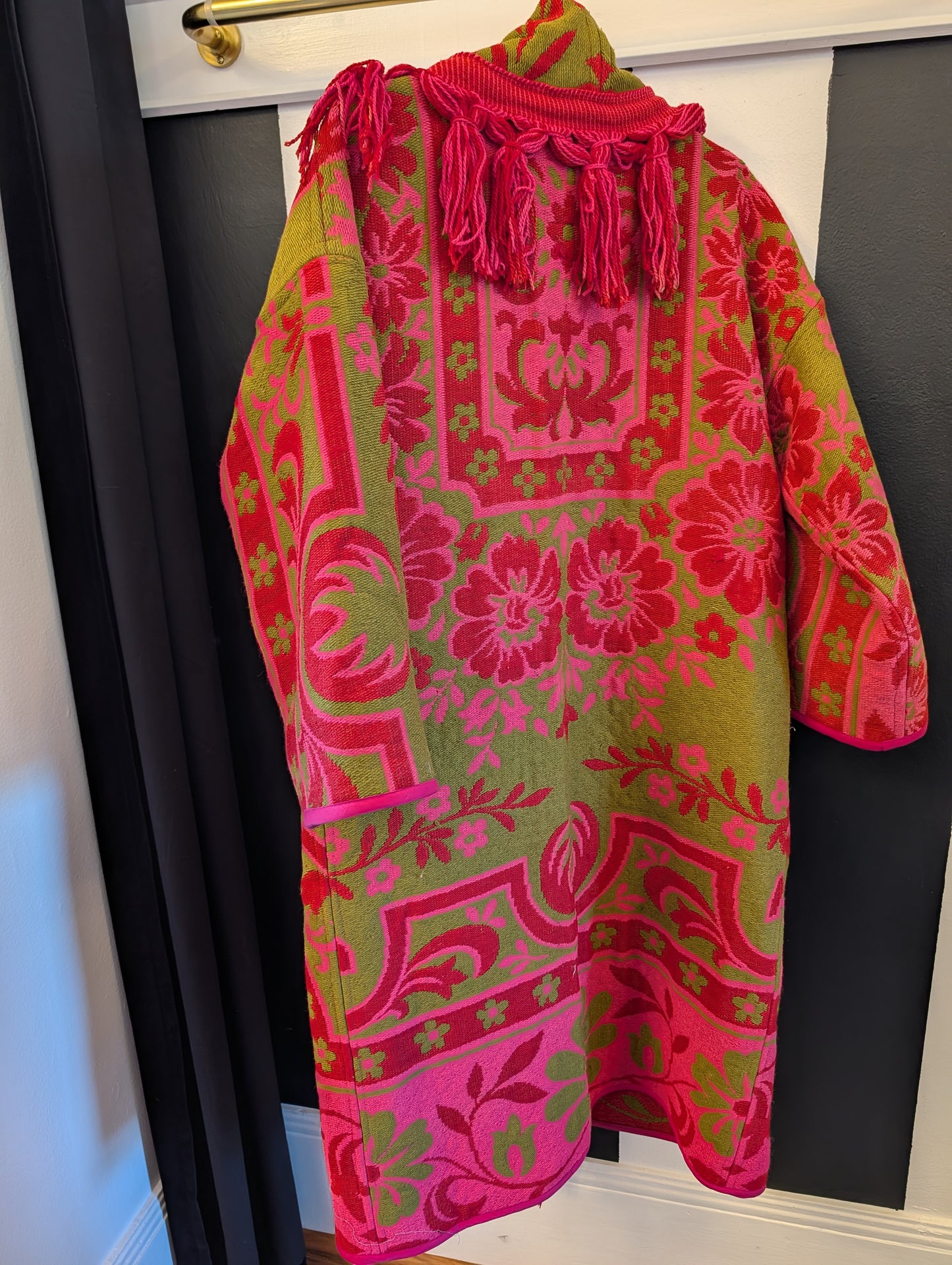 The Loretta Fringe Jacket | Green & Bright Pink