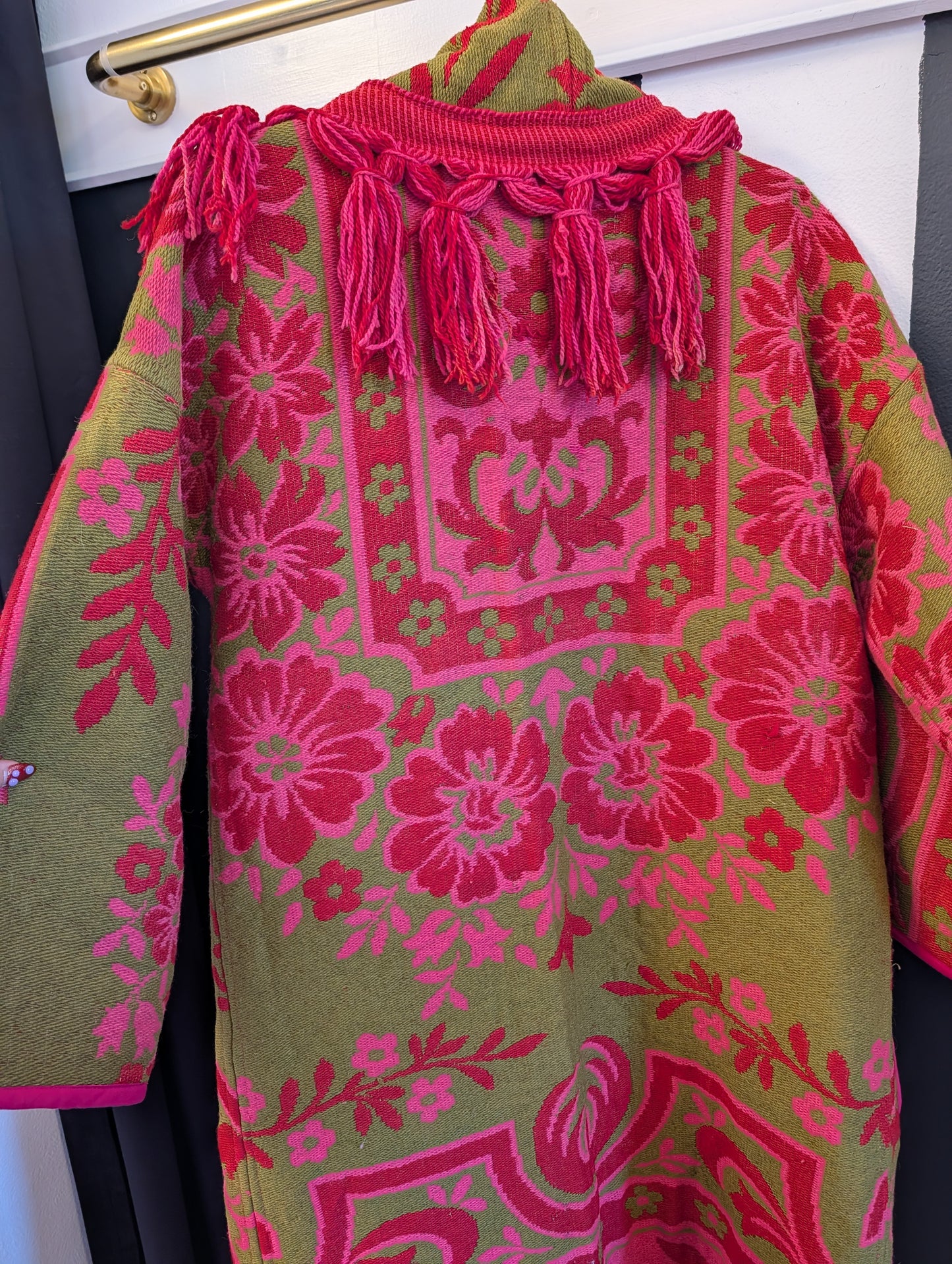 The Loretta Fringe Jacket | Green & Bright Pink