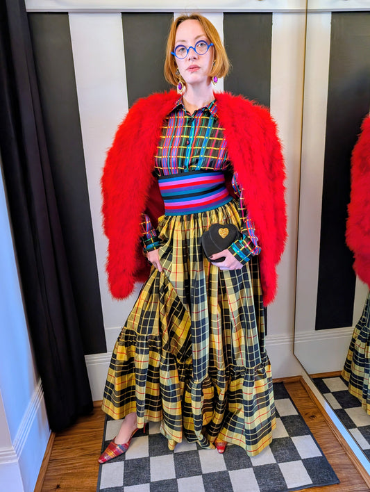 90s Plaid Taffeta Maxi Skirt