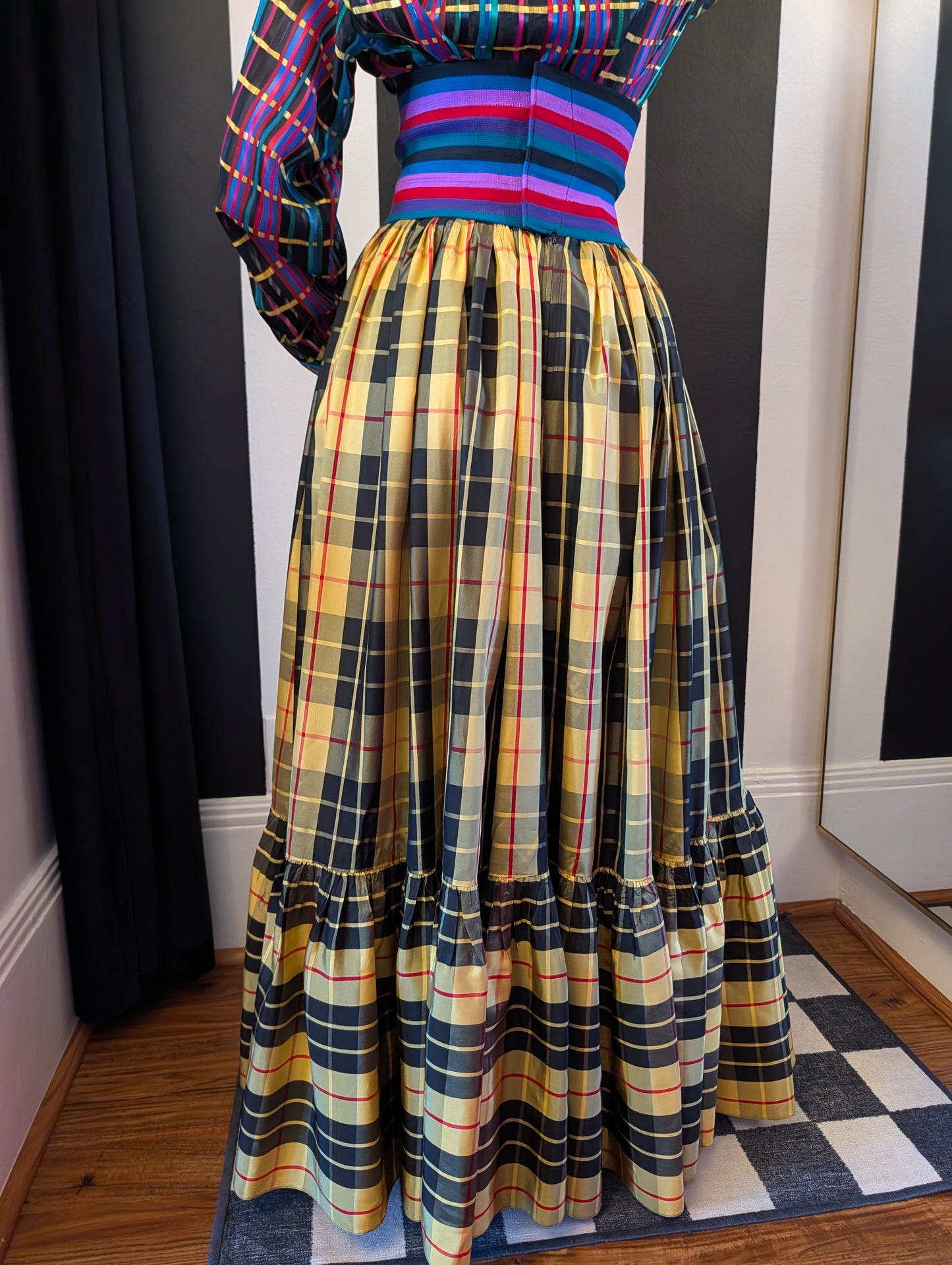 90s Plaid Taffeta Maxi Skirt
