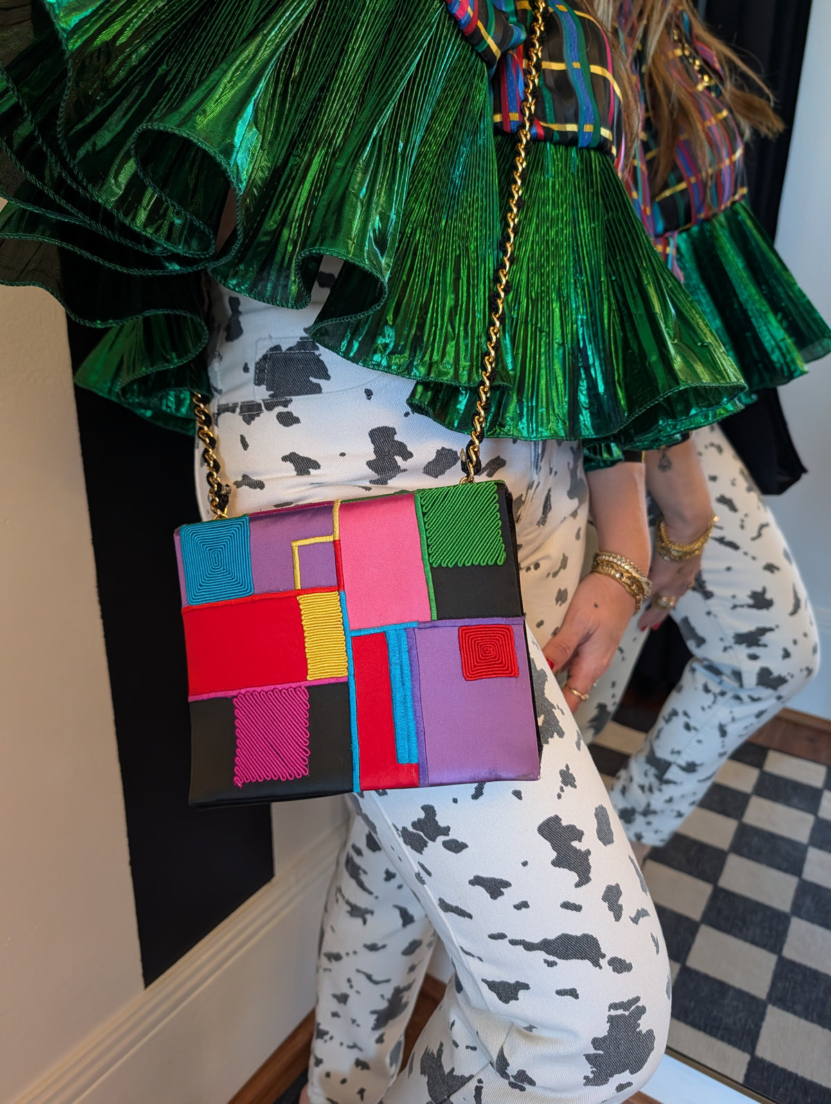 90s Color-Blocked Satin Crossbody Bag