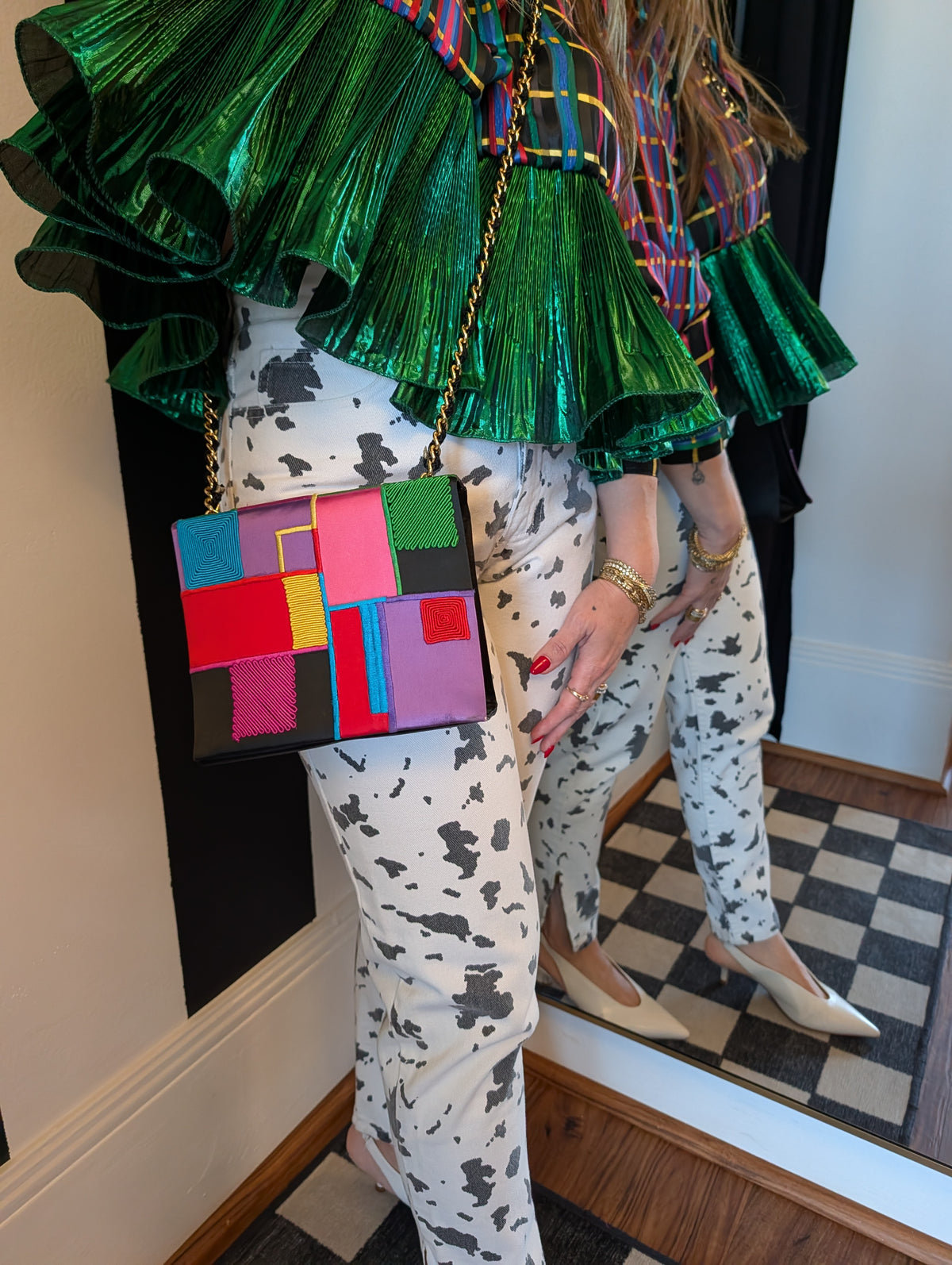 90s Color-Blocked Satin Crossbody Bag