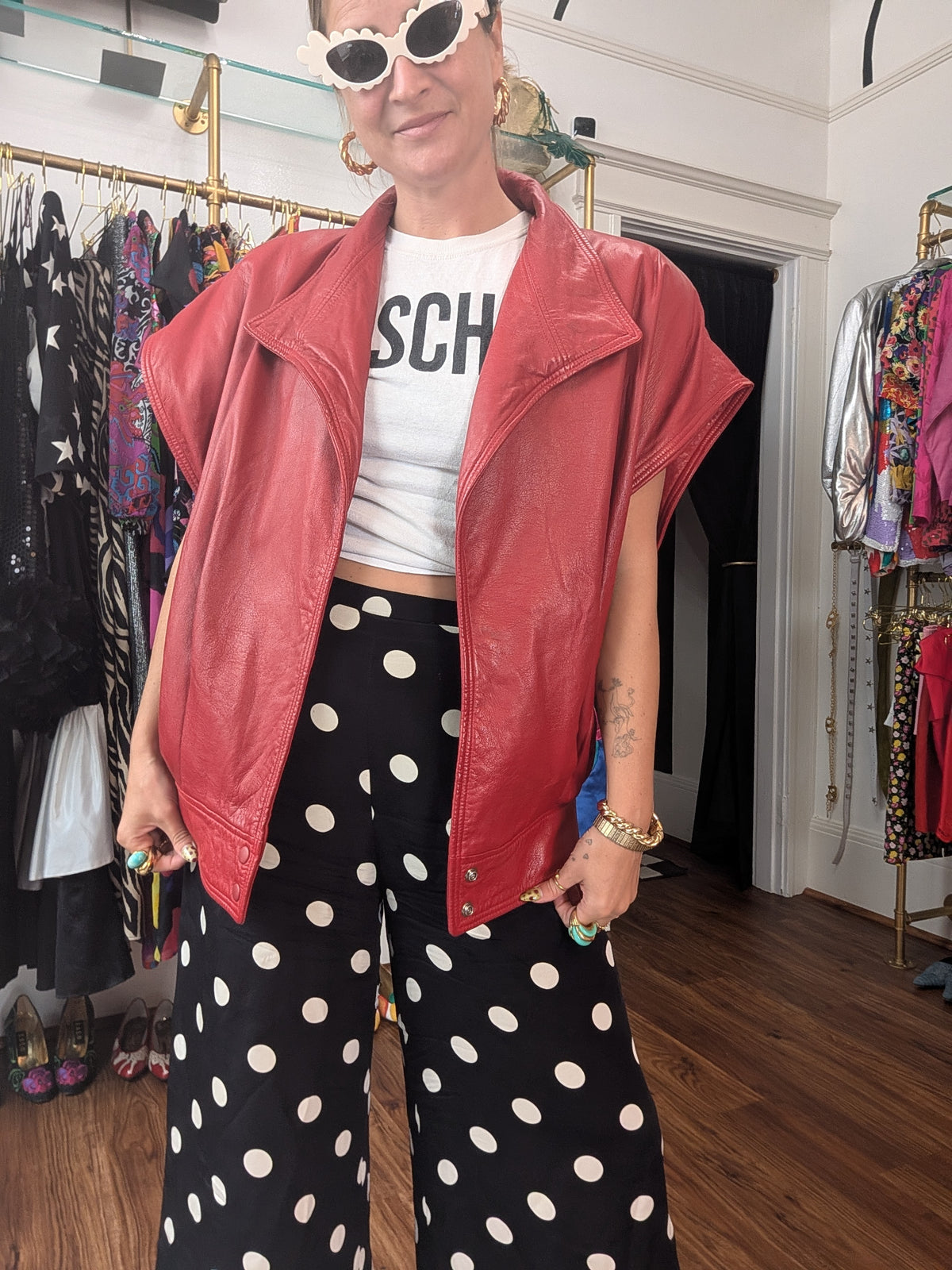 80s Red Leather Vest