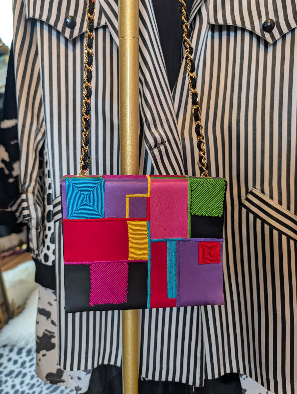 90s Color-Blocked Satin Crossbody Bag