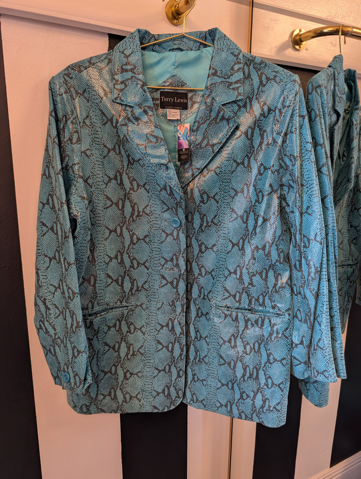 90s Blue Python Print Leather Blazer