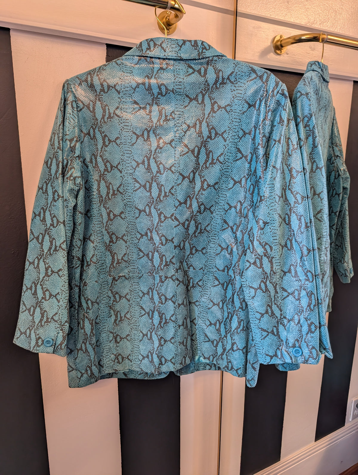 90s Blue Python Print Leather Blazer