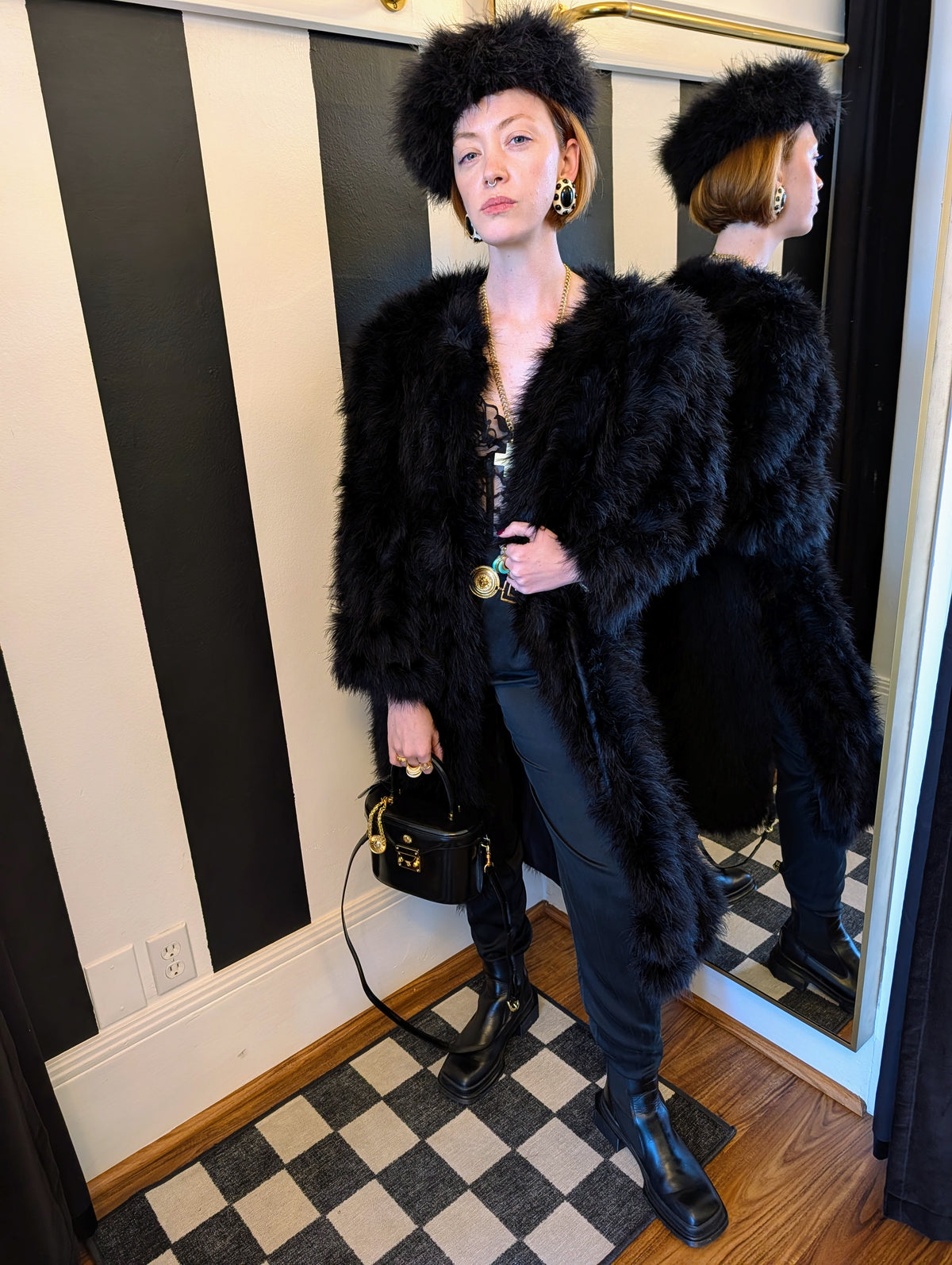 90s Feather & Rhinestone Wool Hat