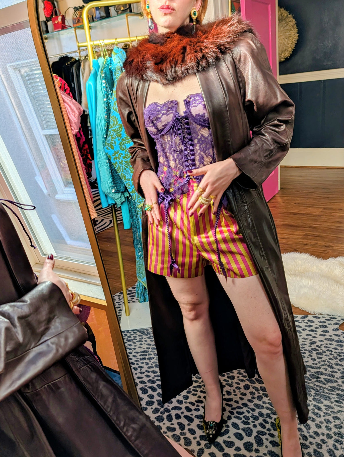 90S Chocolate Brown Leather Swing Coat