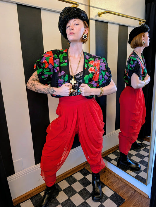 80s Red Chiffon Harem pants