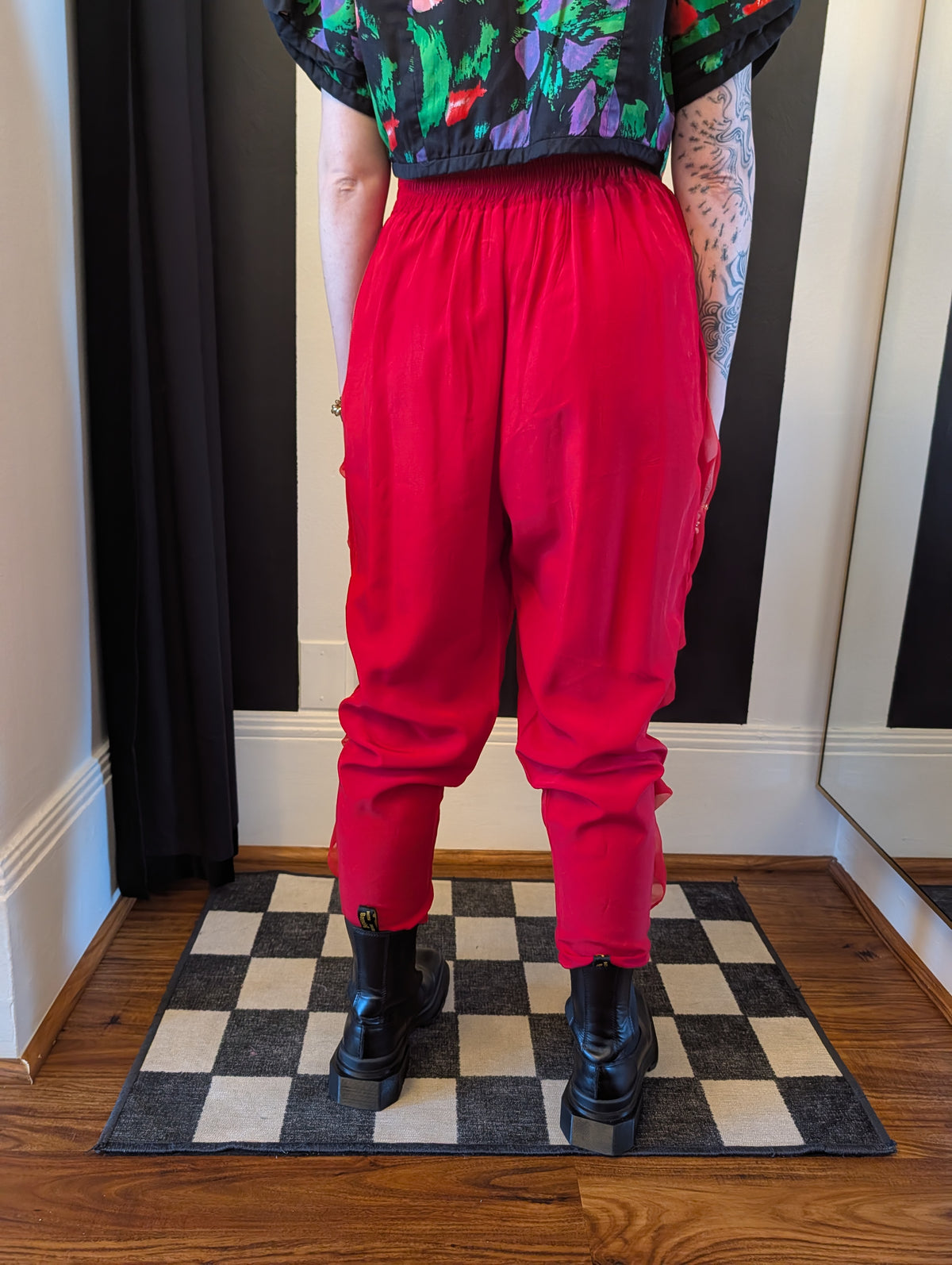 80s Red Chiffon Harem pants