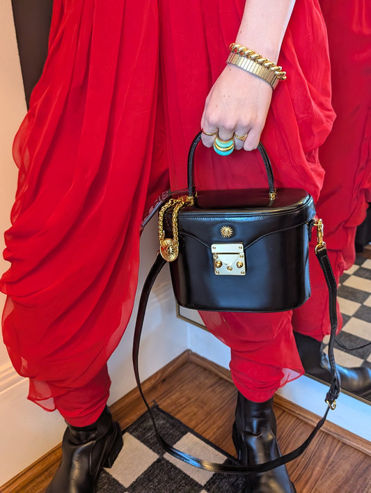 Vintage 90s Gianni Versace Sunburst Leather Vanity Bag