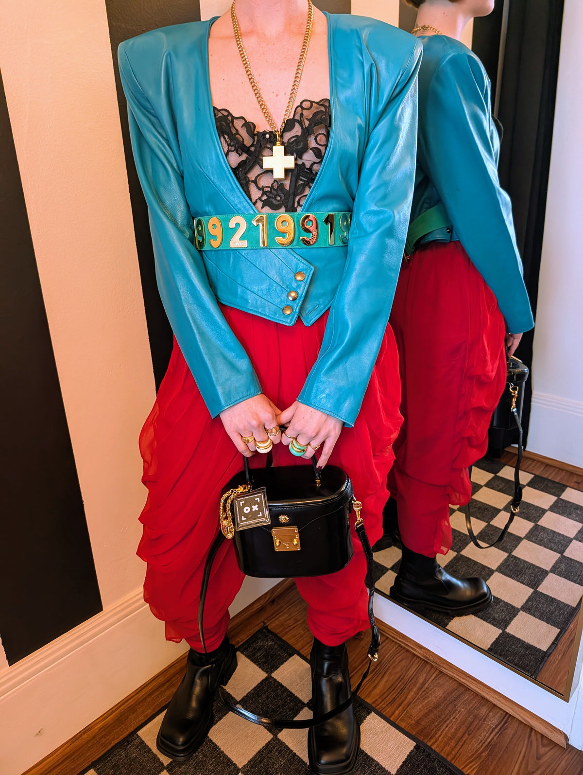 80s Teal Cropped Leather Jacket
