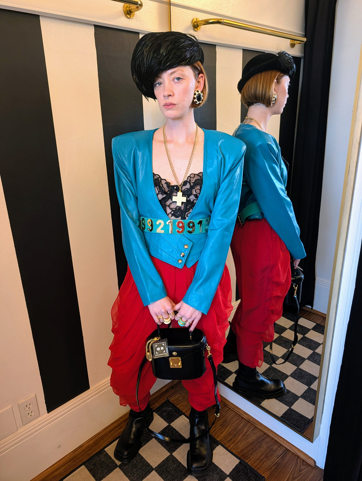 80s Teal Cropped Leather Jacket