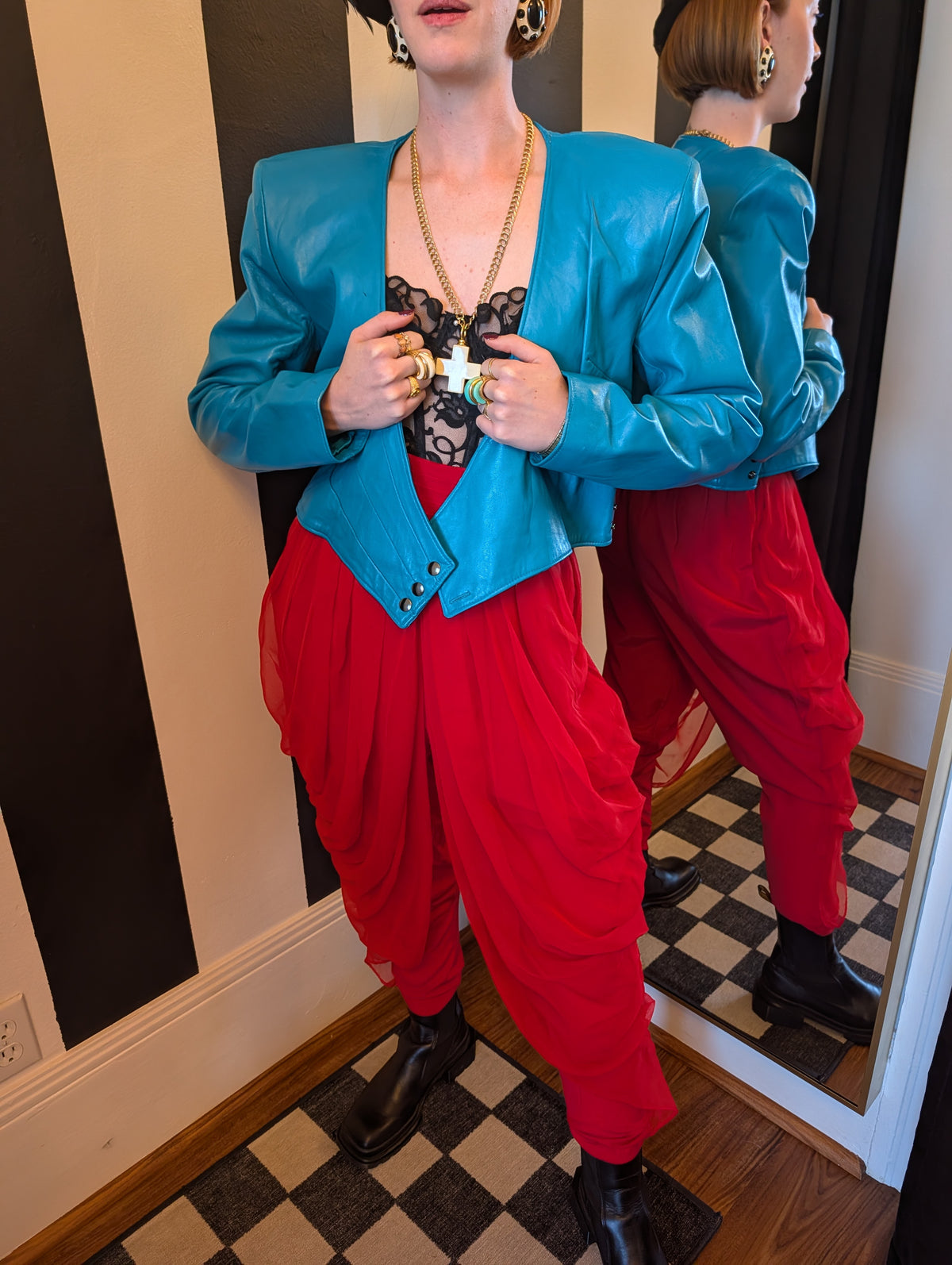80s Teal Cropped Leather Jacket