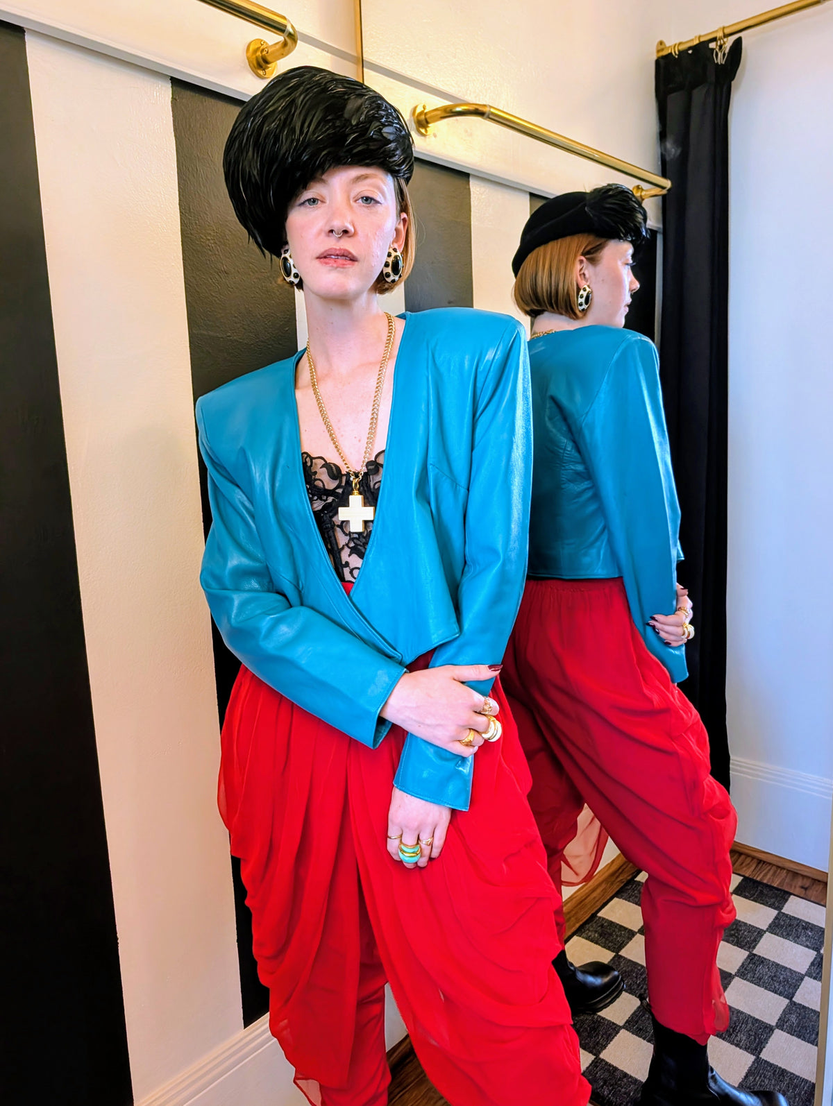 80s Teal Cropped Leather Jacket