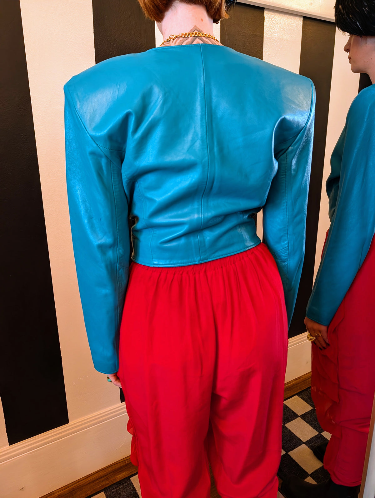 80s Teal Cropped Leather Jacket