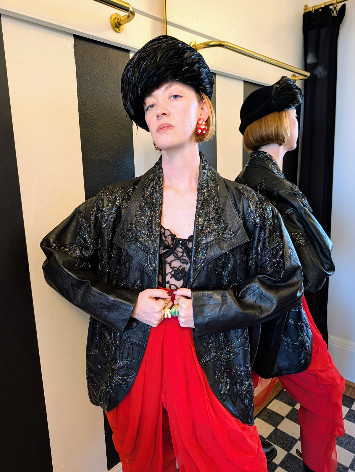 80s Sequin Leather Batwing Jacket