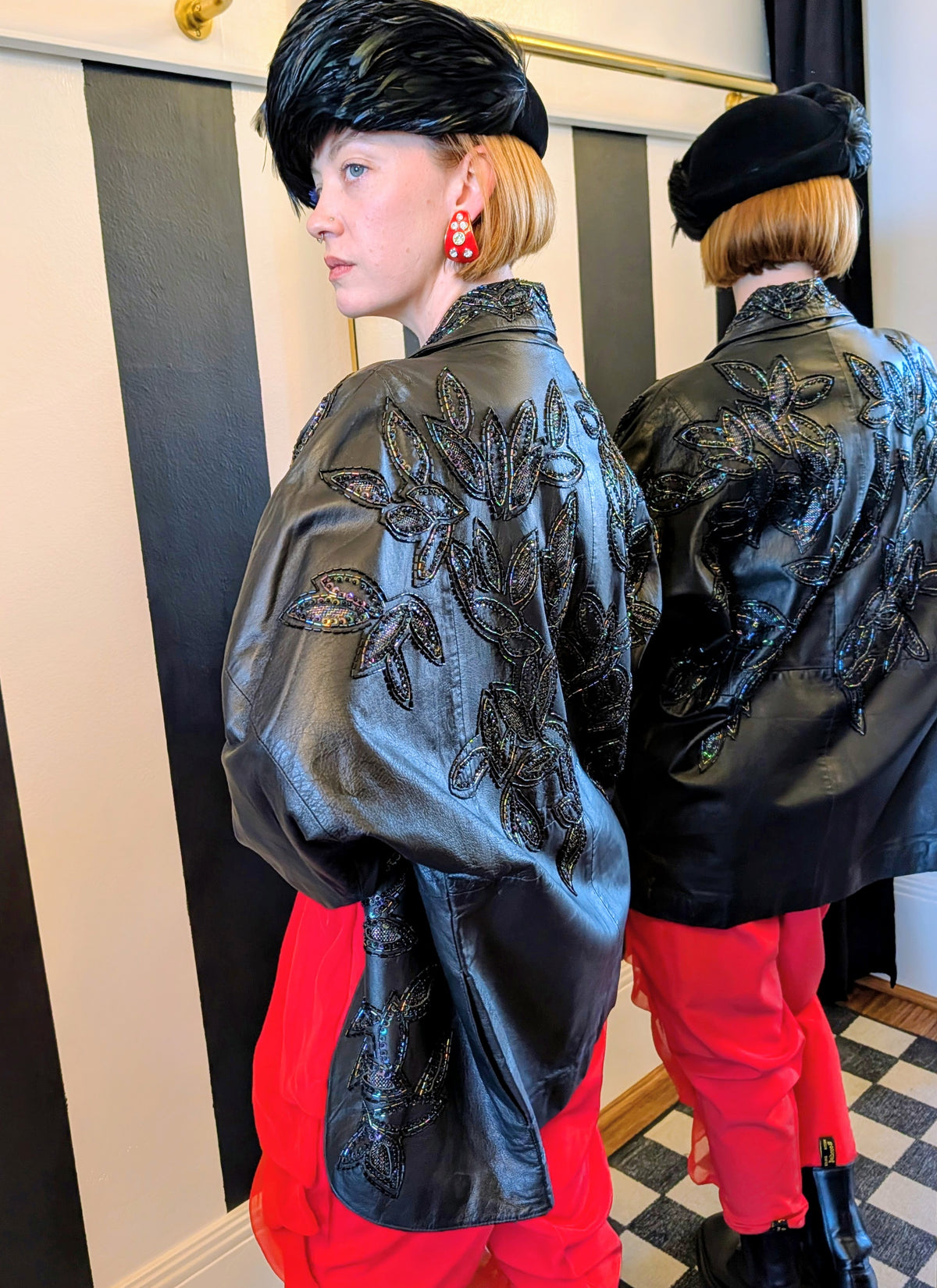 80s Sequin Leather Batwing Jacket