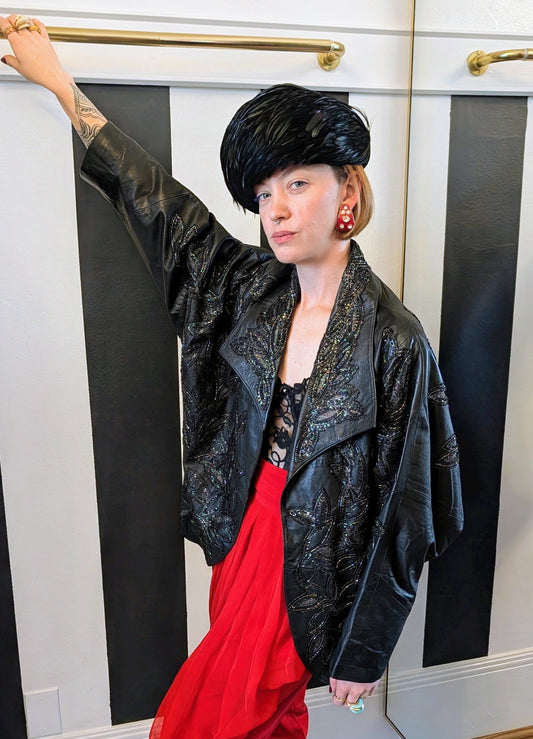 80s Sequin Leather Batwing Jacket