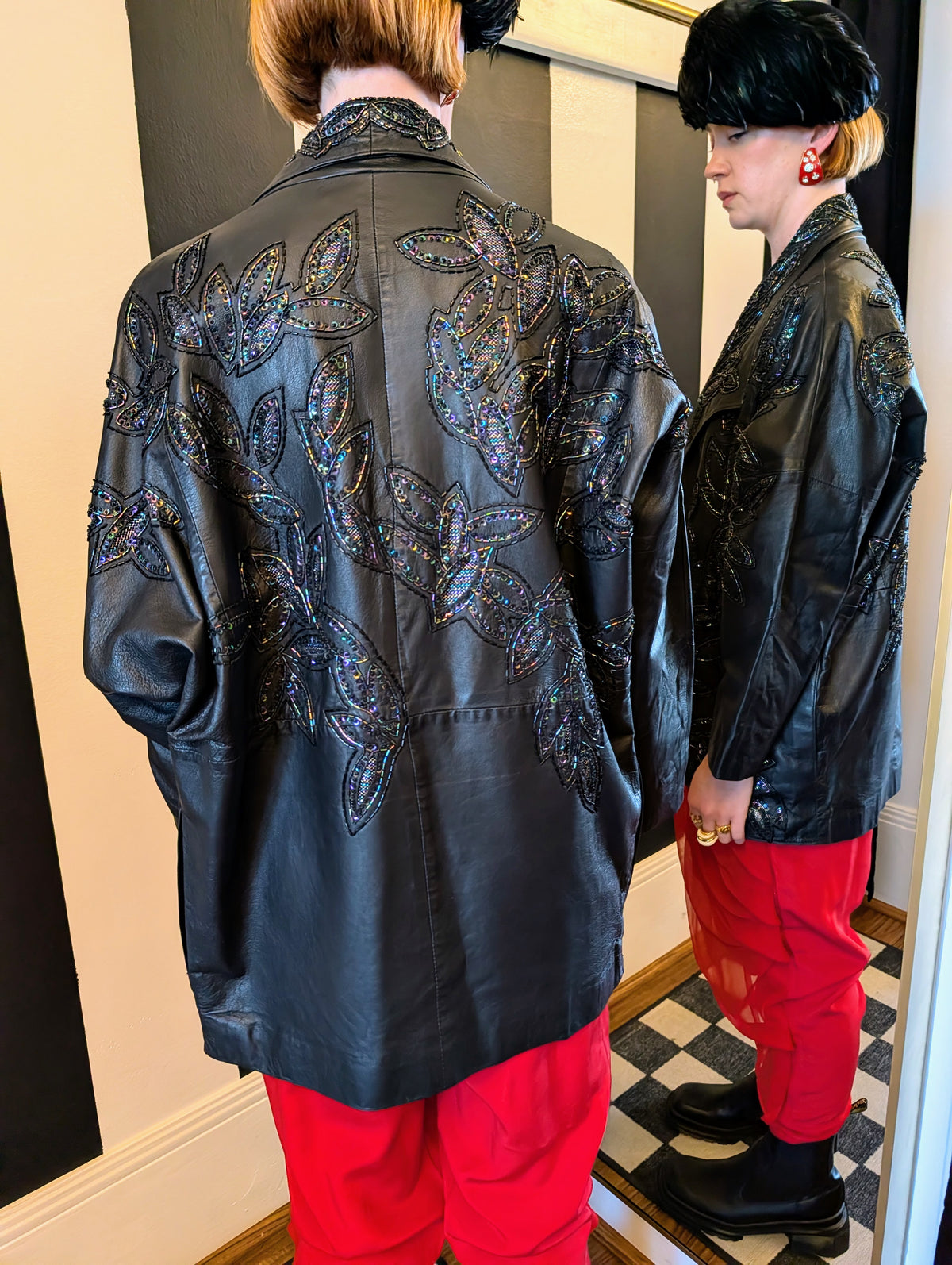 80s Sequin Leather Batwing Jacket