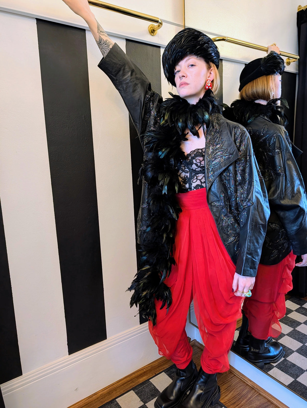 80s Sequin Leather Batwing Jacket