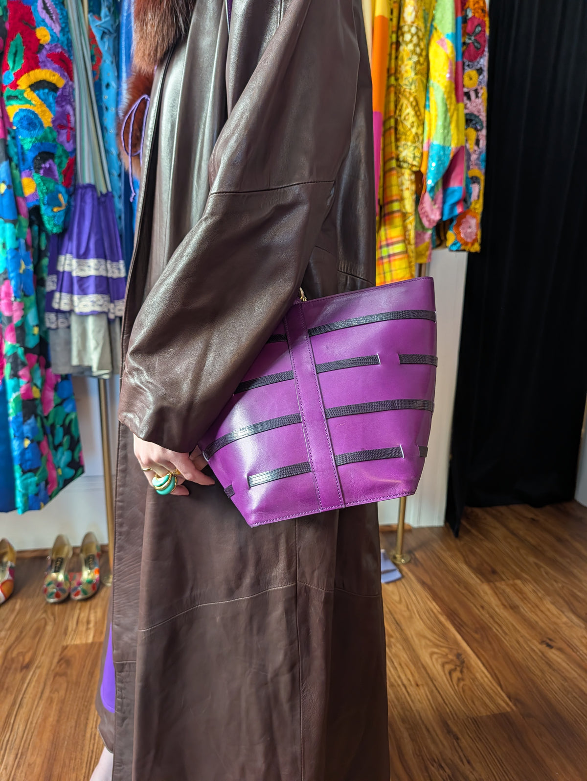 90S Chocolate Brown Leather Swing Coat