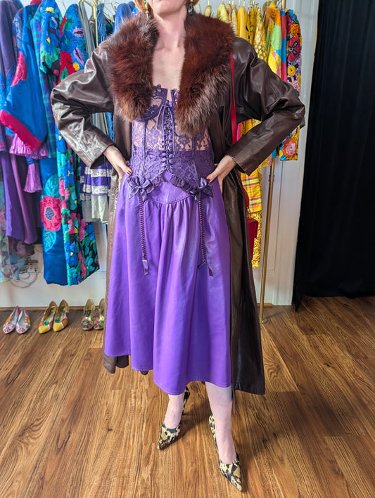 90s Purple Leather A-Line Skirt