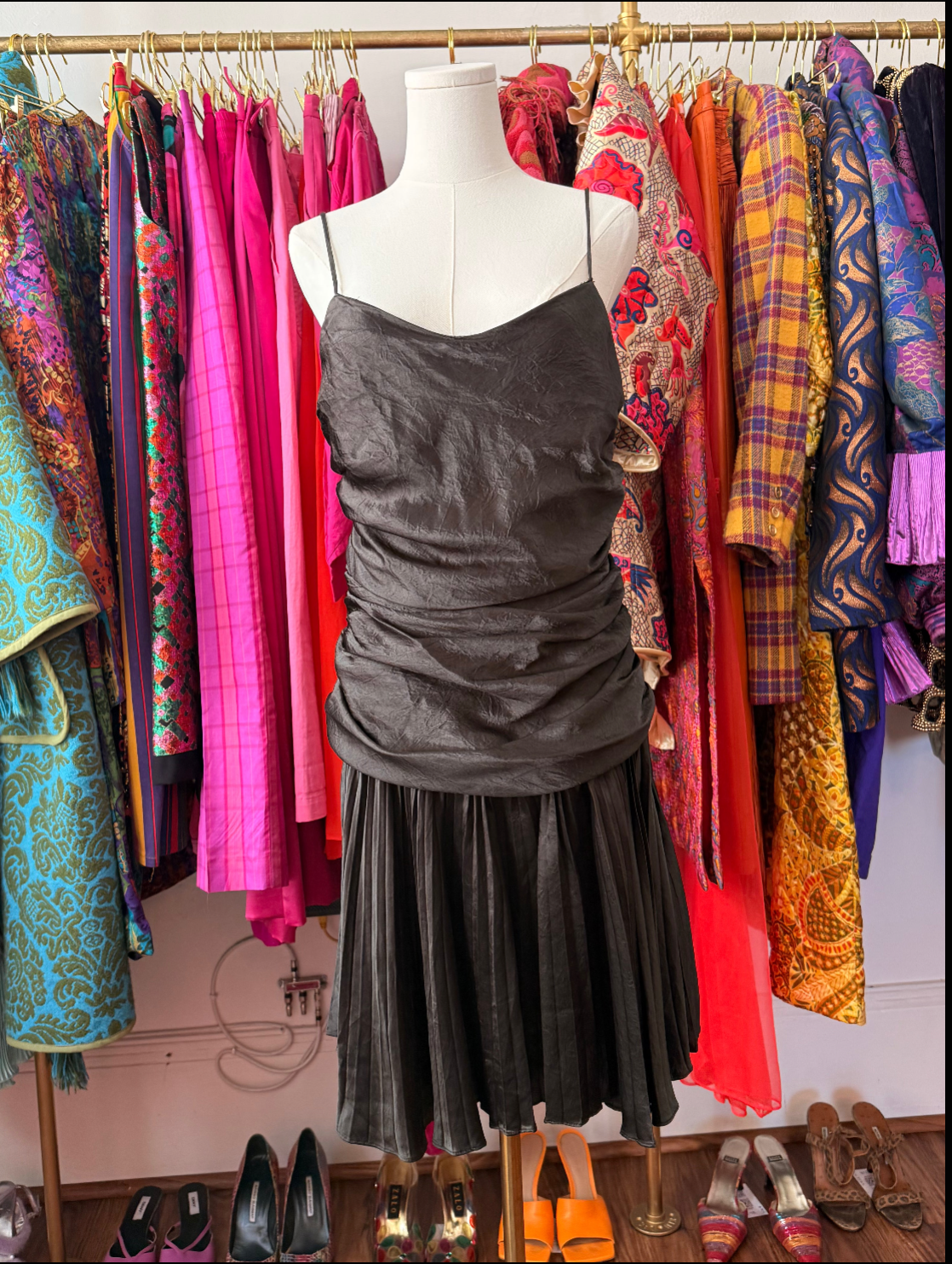 90s Black Ruched Dress
