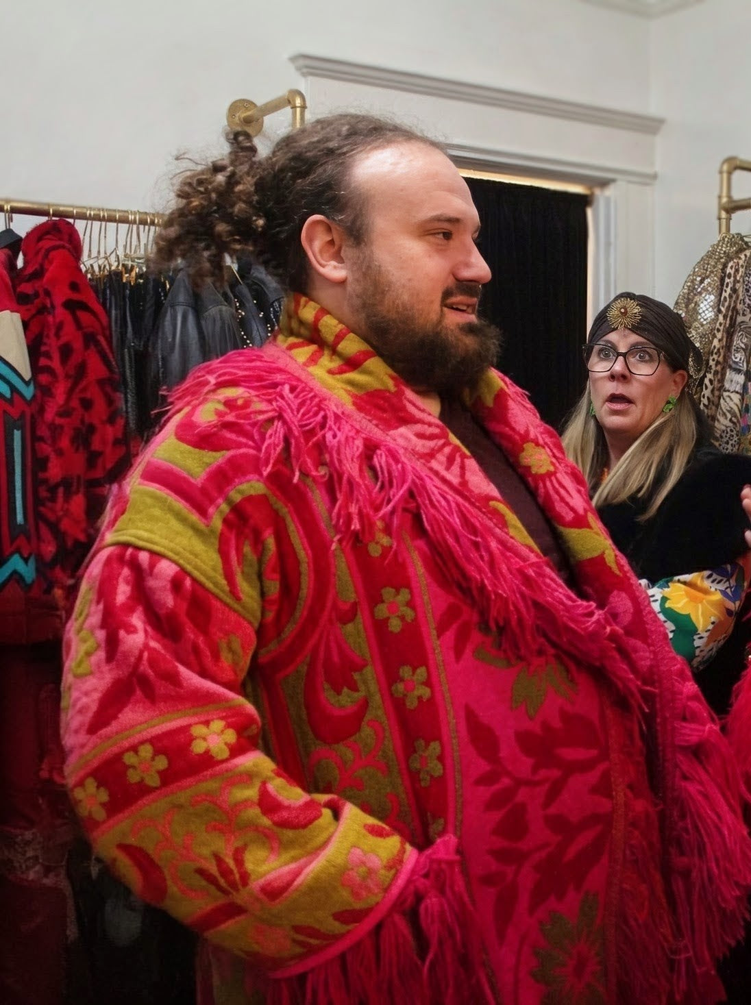 The Loretta Fringe Jacket | Green & Bright Pink