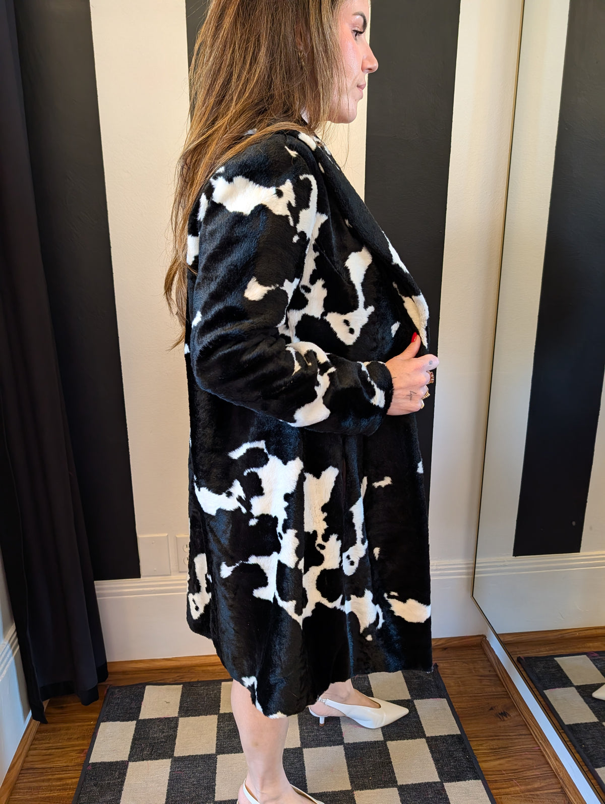 90s Betsey Johnson Cow Print Faux Fur Jacket