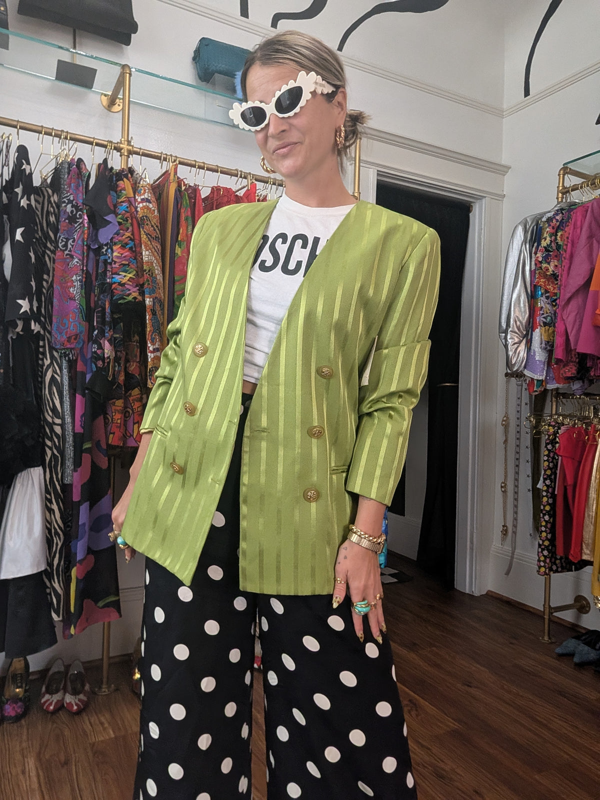 90s Chartreuse Striped Blazer