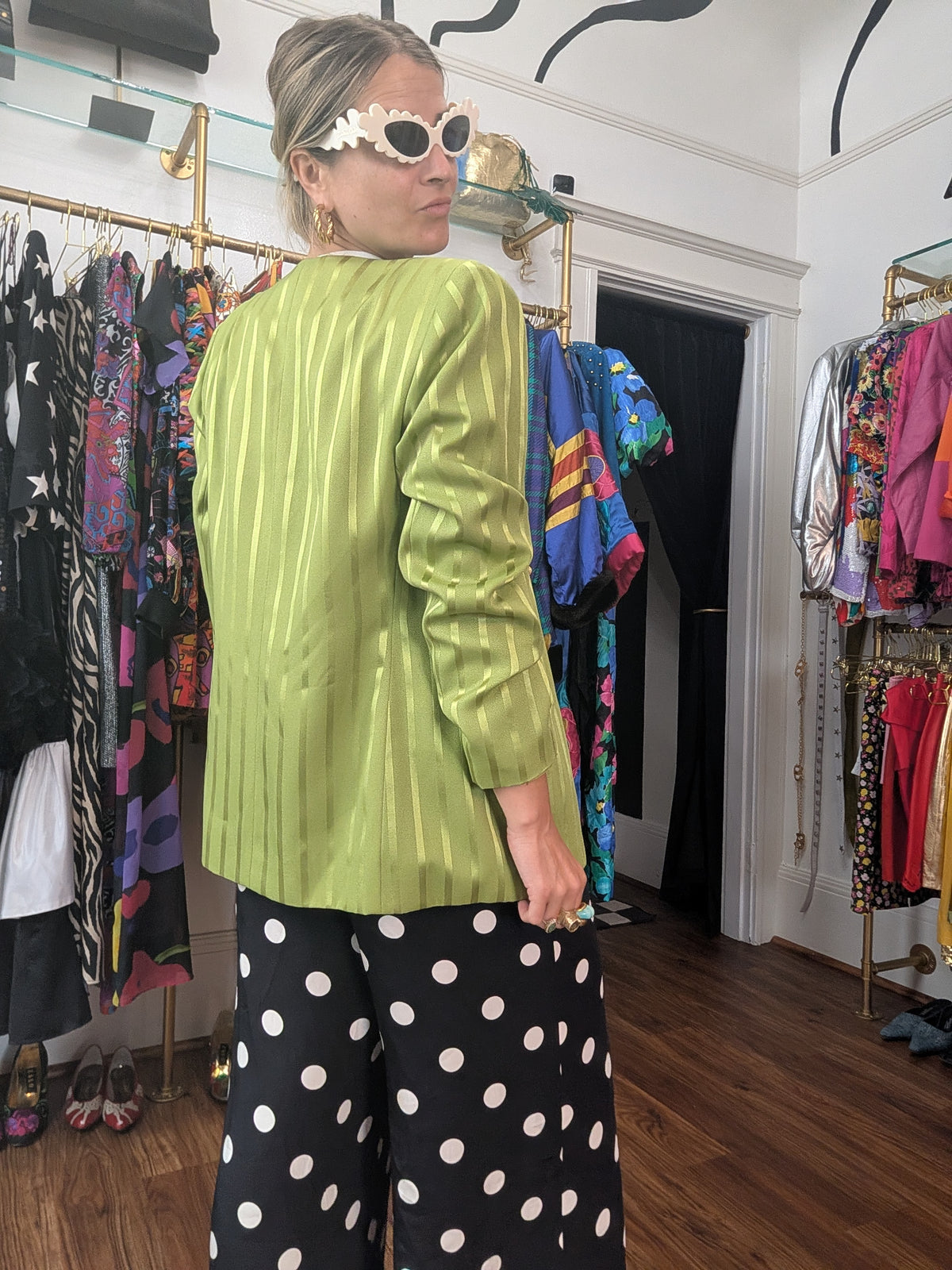 90s Chartreuse Striped Blazer