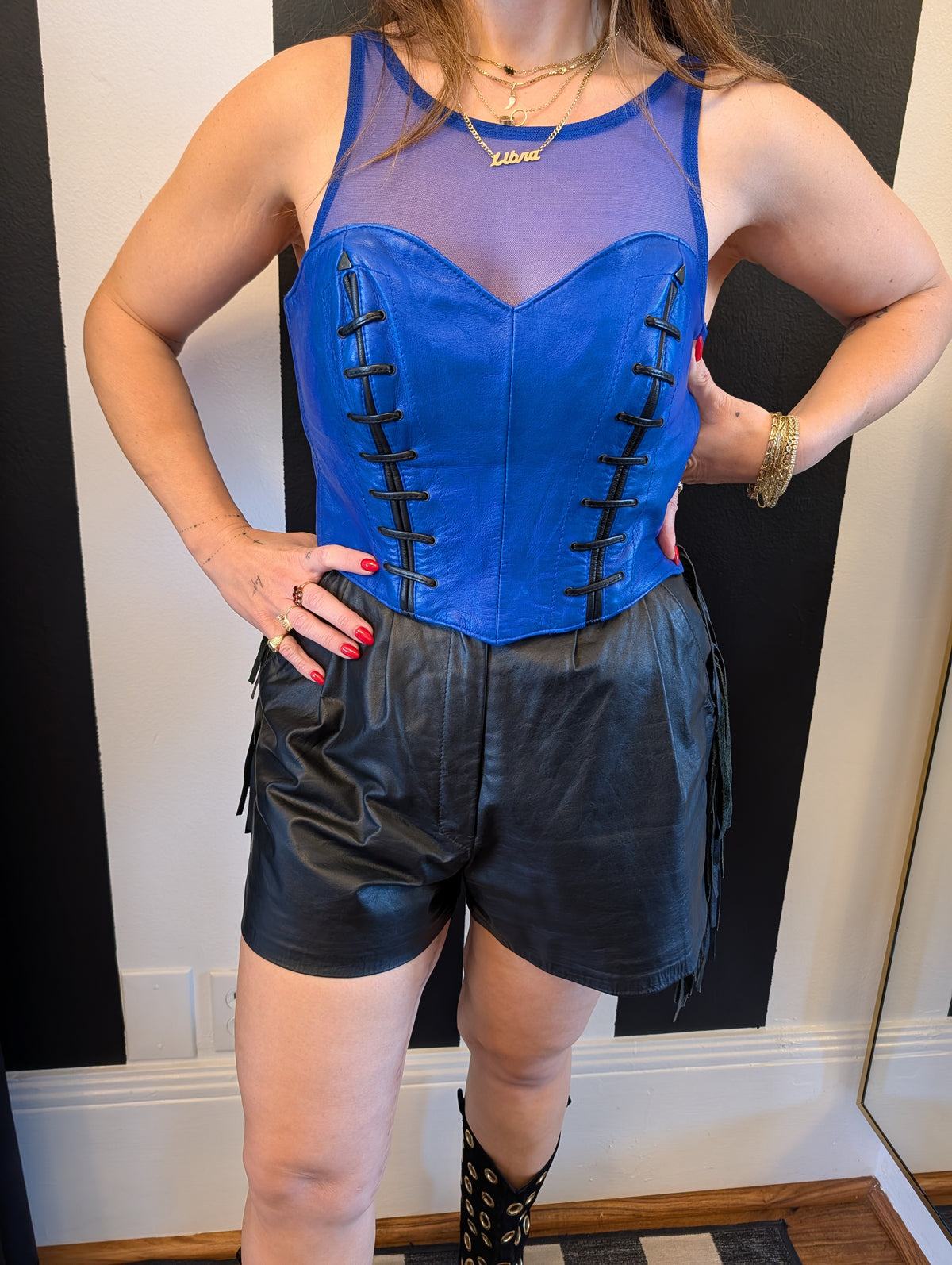 North Beach Leather 90s Blue Leather Corset