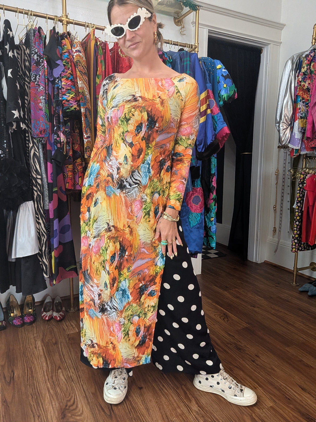 70s Multicolored Side-Slit Dress