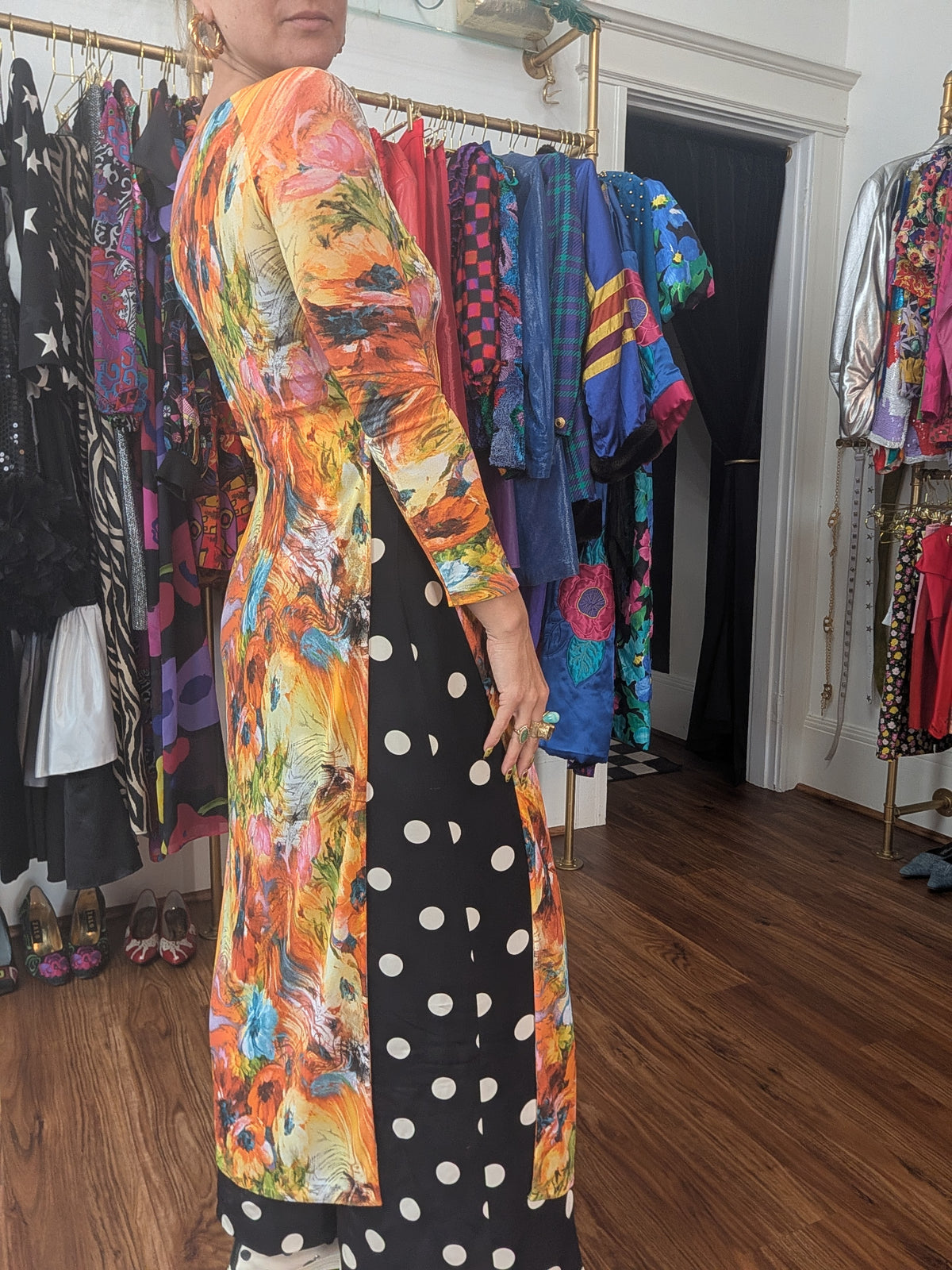 70s Multicolored Side-Slit Dress