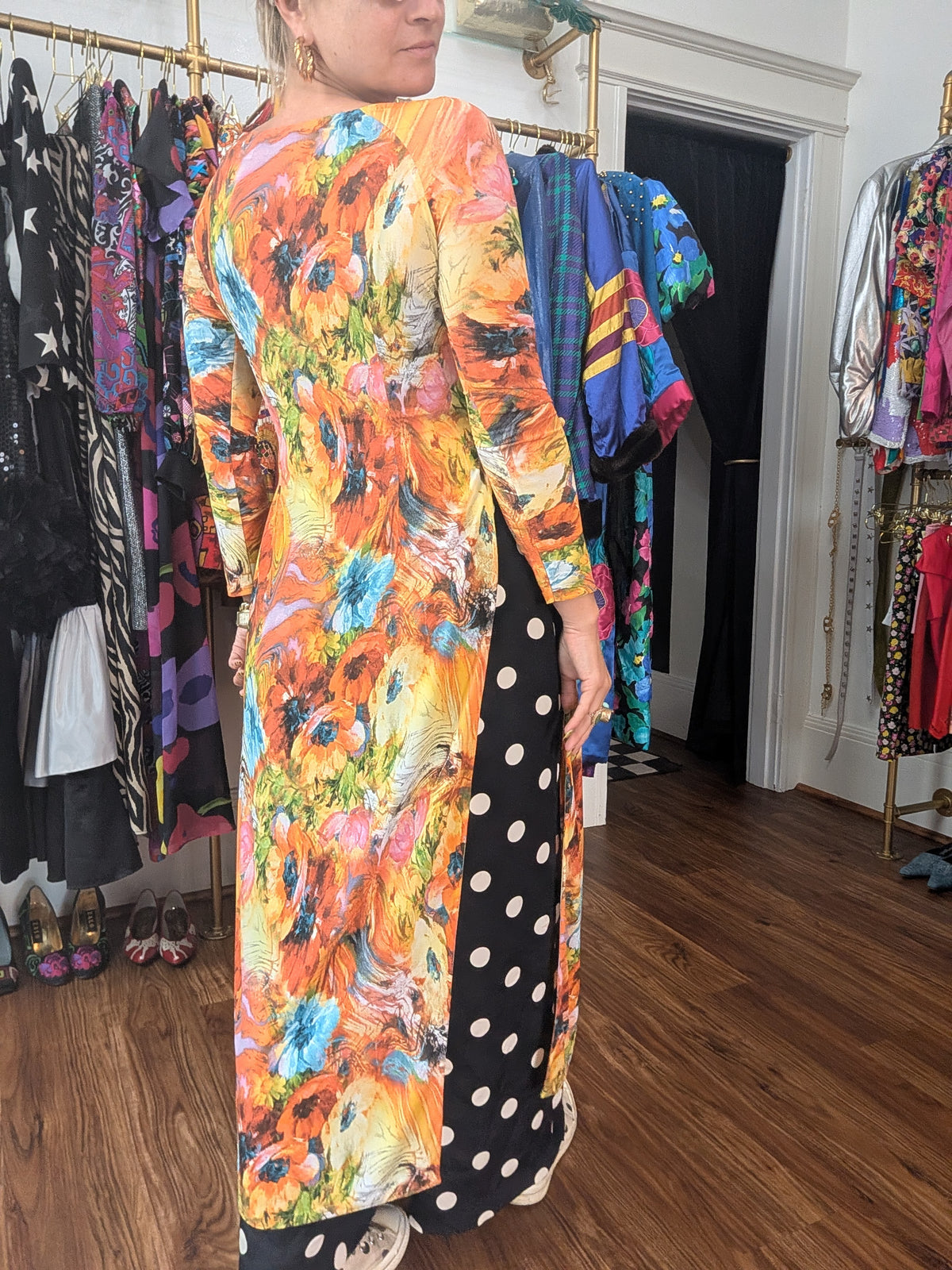 70s Multicolored Side-Slit Dress