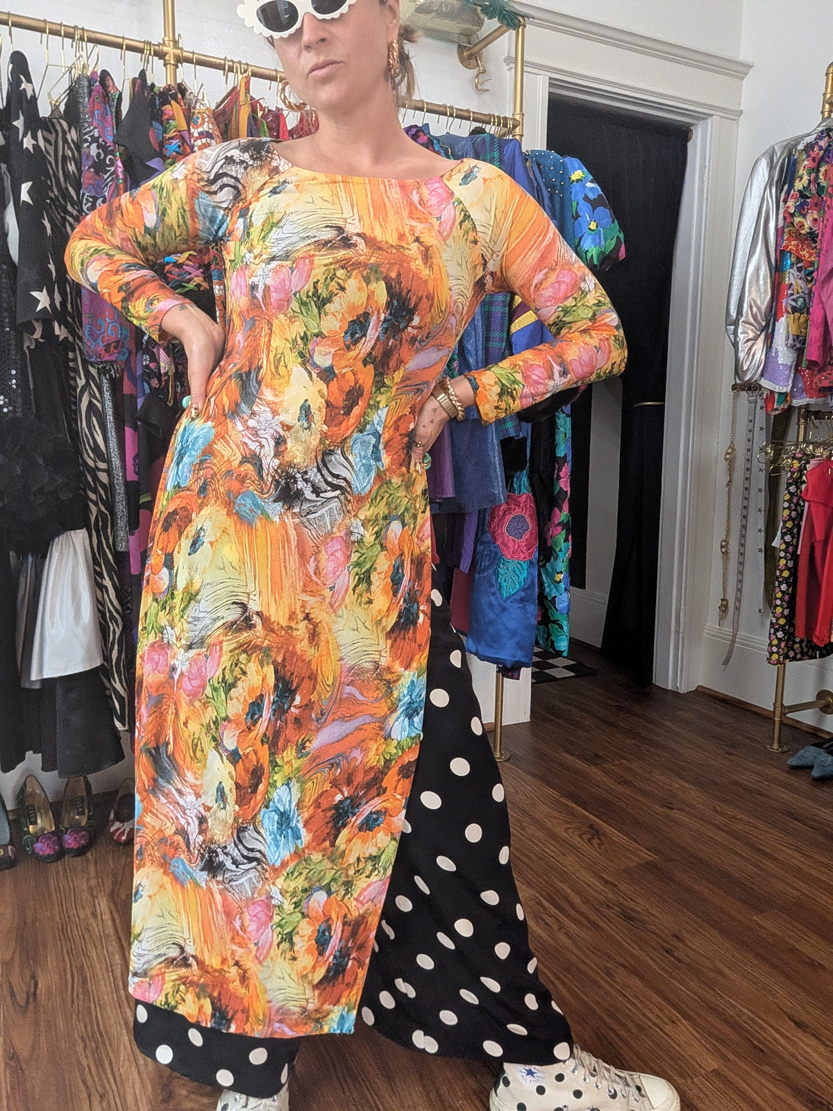 70s Multicolored Side-Slit Dress